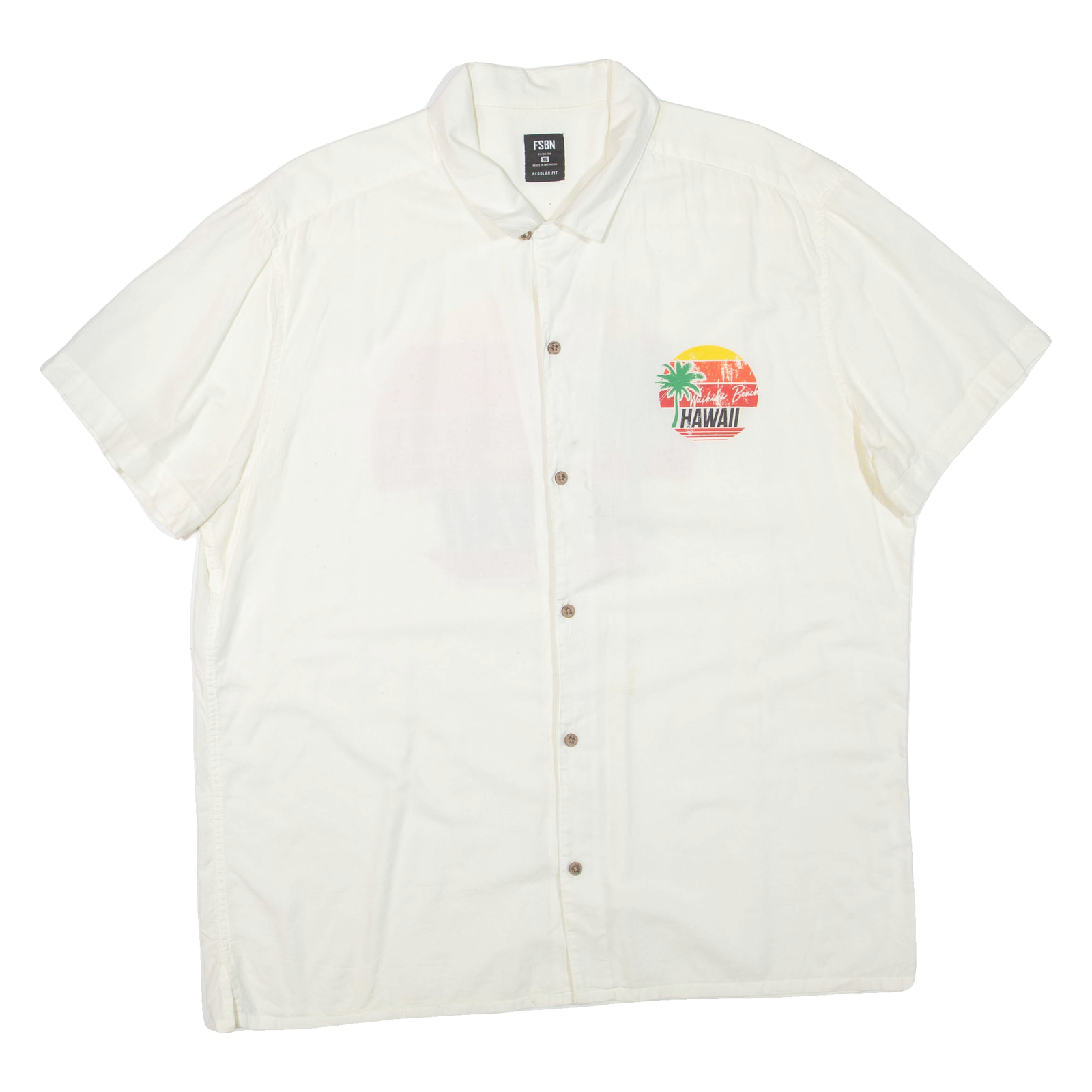 FSBN Waikiki Beach Hawaii Mens Hawaiian Shirt Cream XL Refurbished - N/A refurbished available on Cerqular