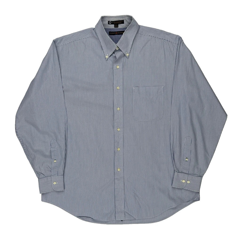 Tommy Hilfiger Striped Shirt - Large Blue Cotton Refurbished - Thrifted (note: this is a term often used to describe second- refurbished available on Cerqular