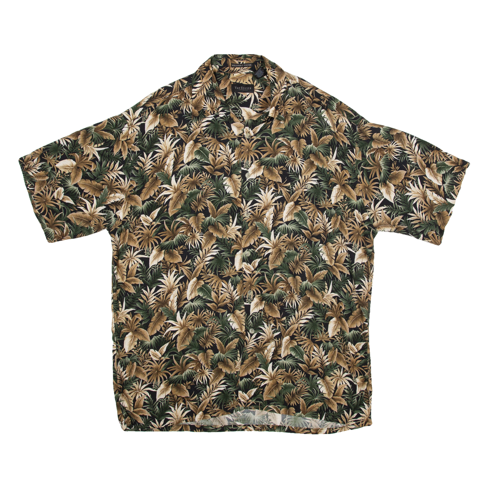 VAN HEUSEN Washable Rayon Mens Hawaiian Shirt Brown Floral L Refurbished - N/A refurbished available on Cerqular