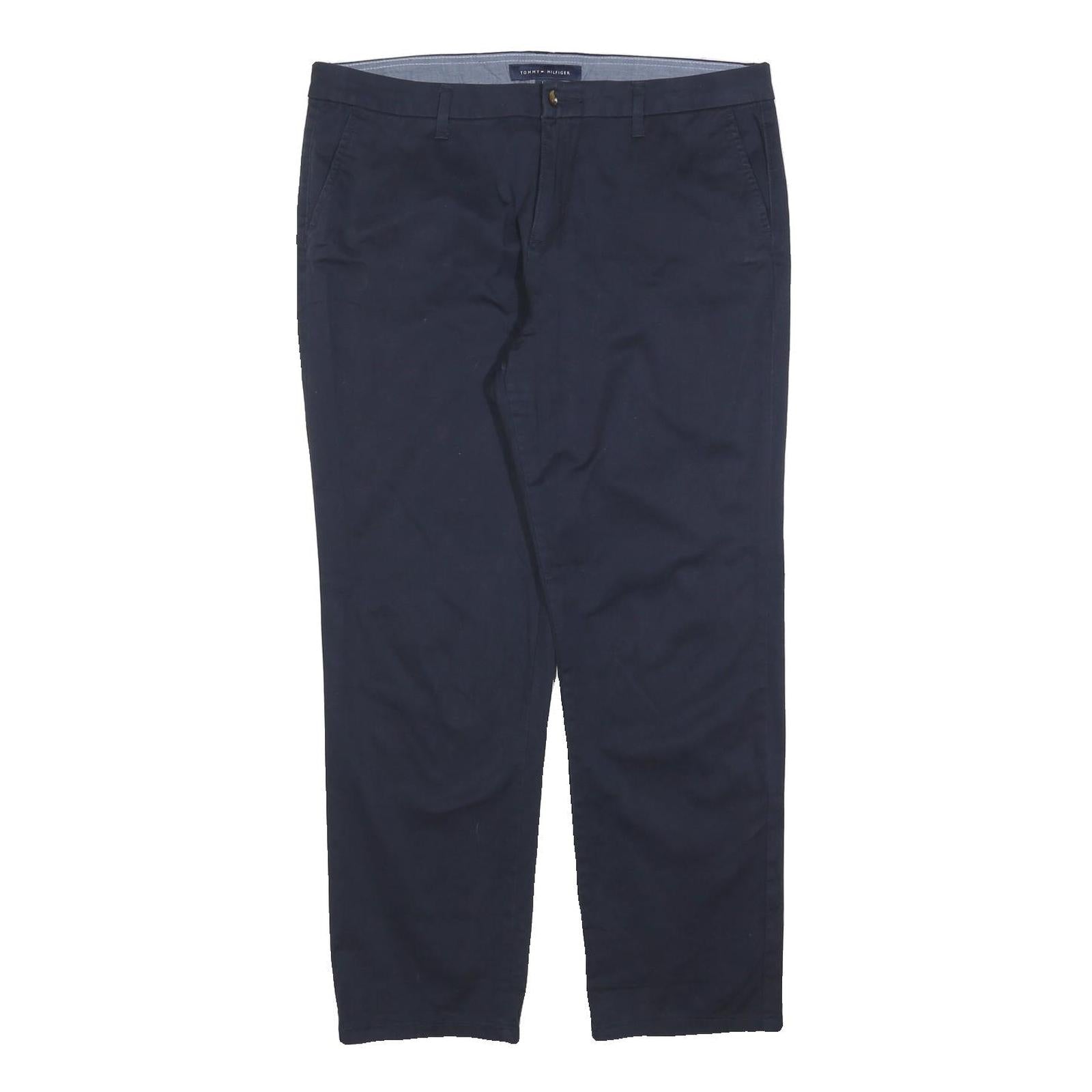 TOMMY HILFIGER Womens Navy Blue Regular Fit Straight Cotton Blend Trousers W36 Refurbished - N/A refurbished available on Cerqular