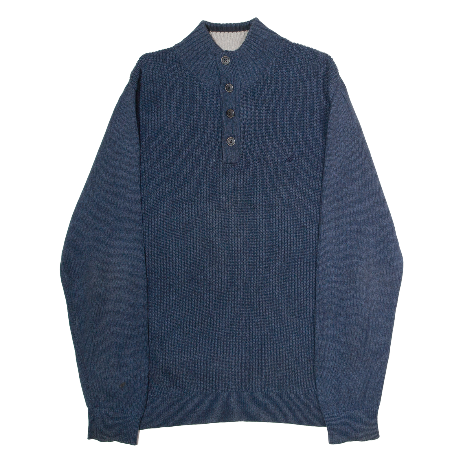 NAUTICA Mens Jumper Blue Button Neck Chunky Knit L Refurbished - N/A refurbished available on Cerqular