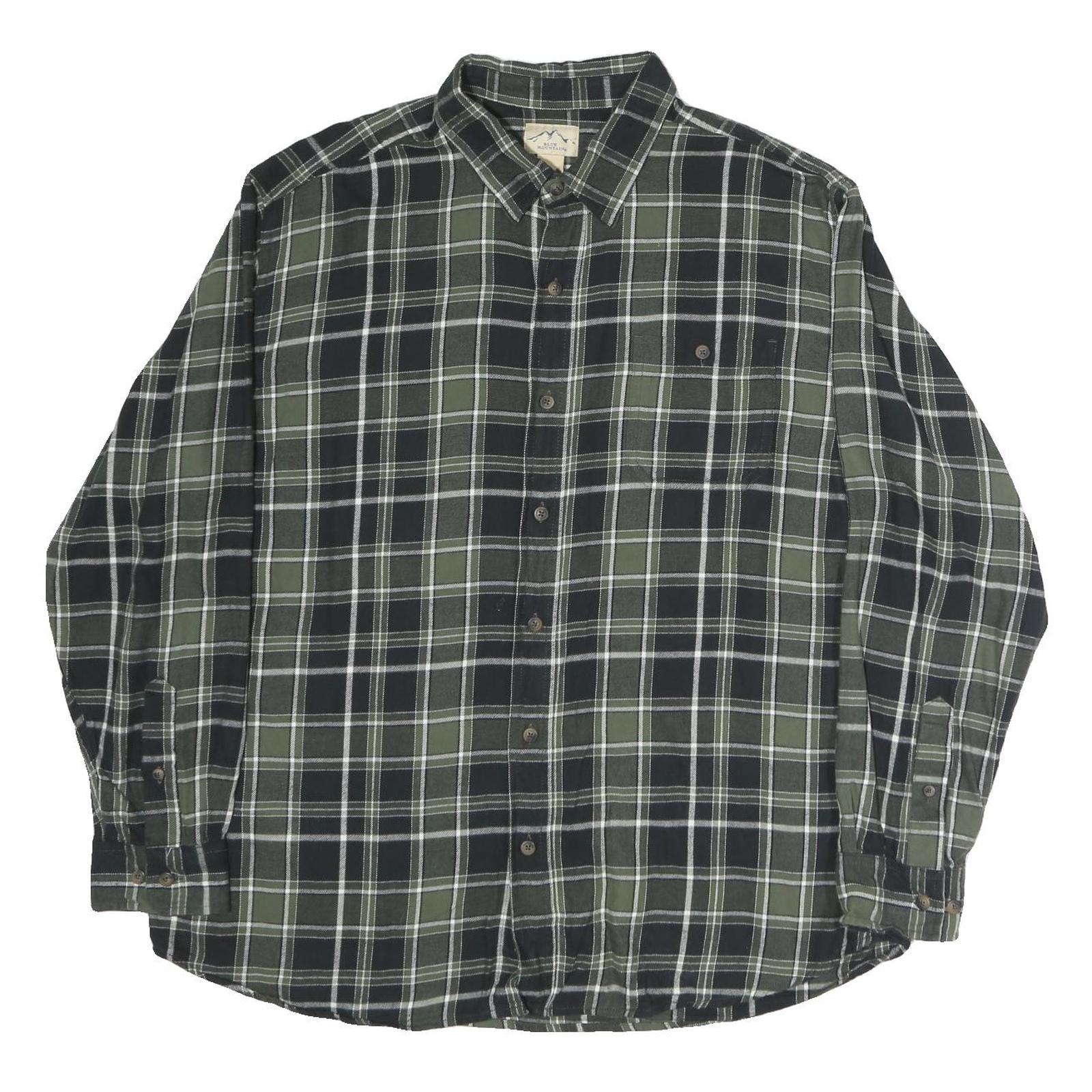 BLUE MOUNTAIN Mens Green & Black Check Shirt XL Cotton Long Sleeve Casual Refurbished - N/A refurbished available on Cerqular