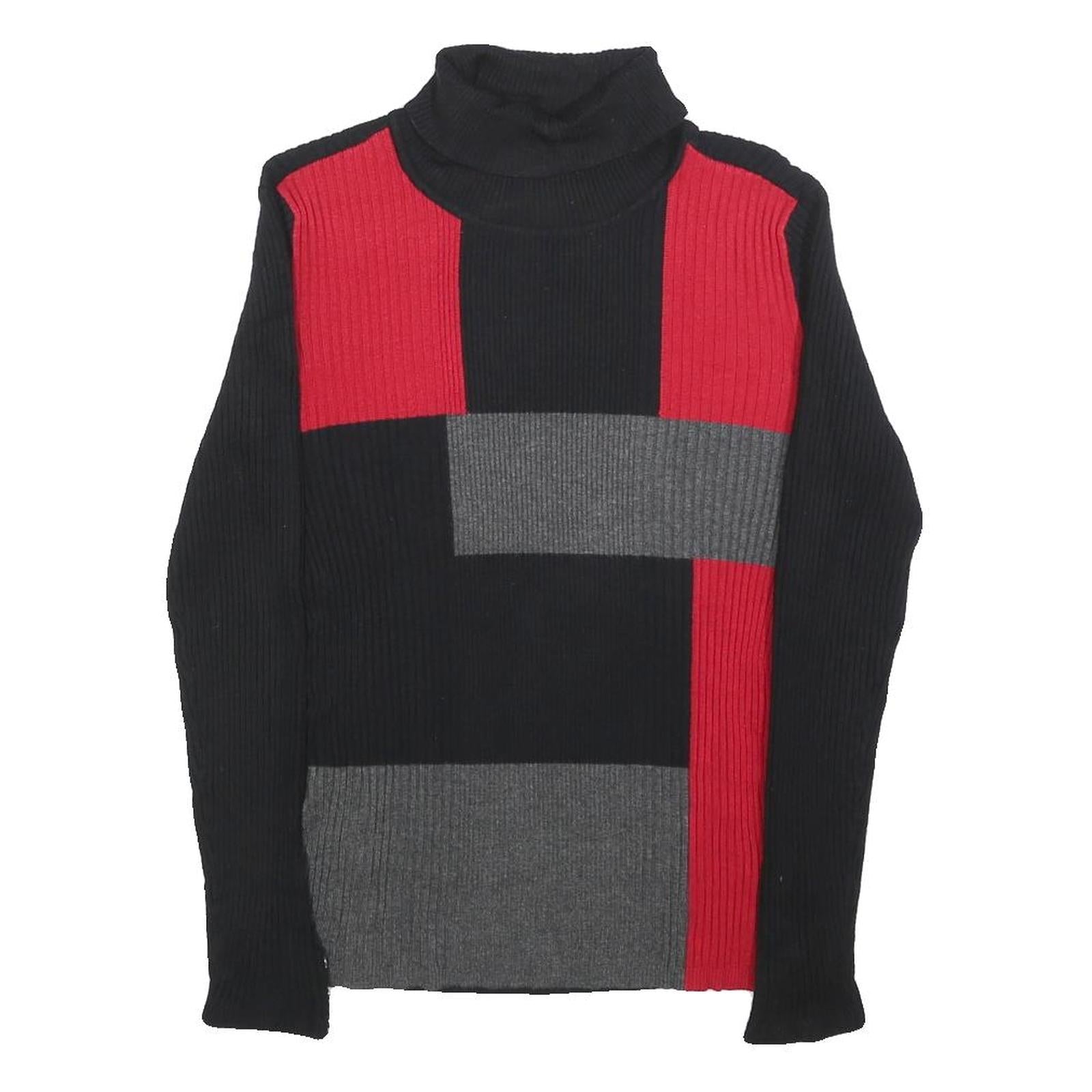 STYLE & CO Womens Black & Red Patterned Jumper Roll Neck Rib Knit M Button Refurbished - N/A refurbished available on Cerqular