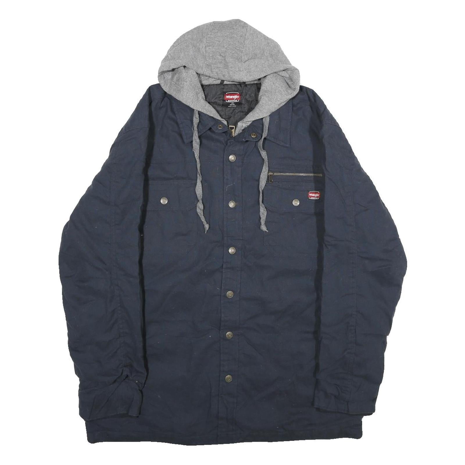 WRANGLER Mens Navy Blue Cotton Blend Jacket L Hooded Zip Casual Outerwear Refurbished - N/A refurbished available on Cerqular