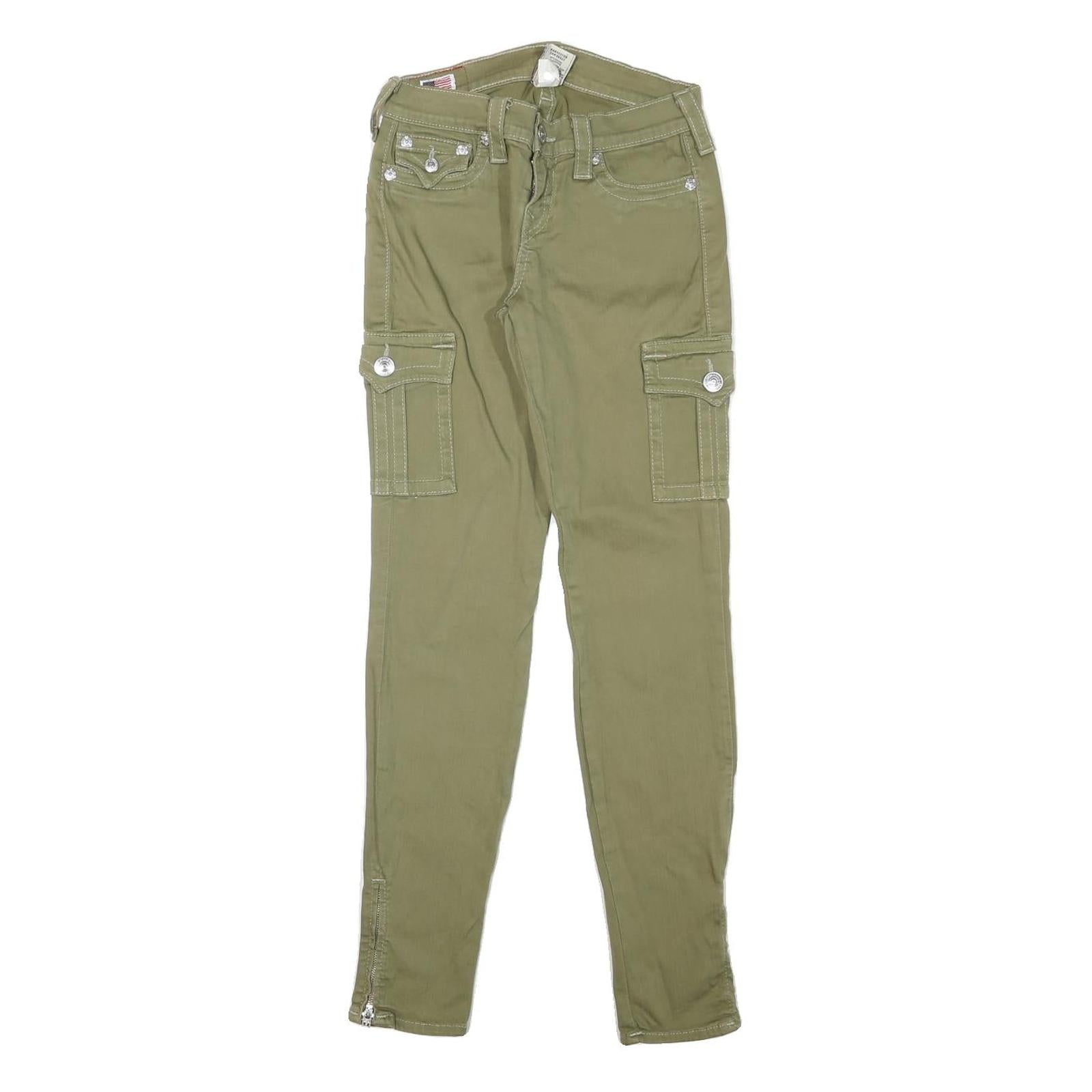 TRUE RELIGION Womens Cotton Blend Slim Cargo Trousers W25 L30 Olive Green Casual Refurbished - N/A refurbished available on Cerqular