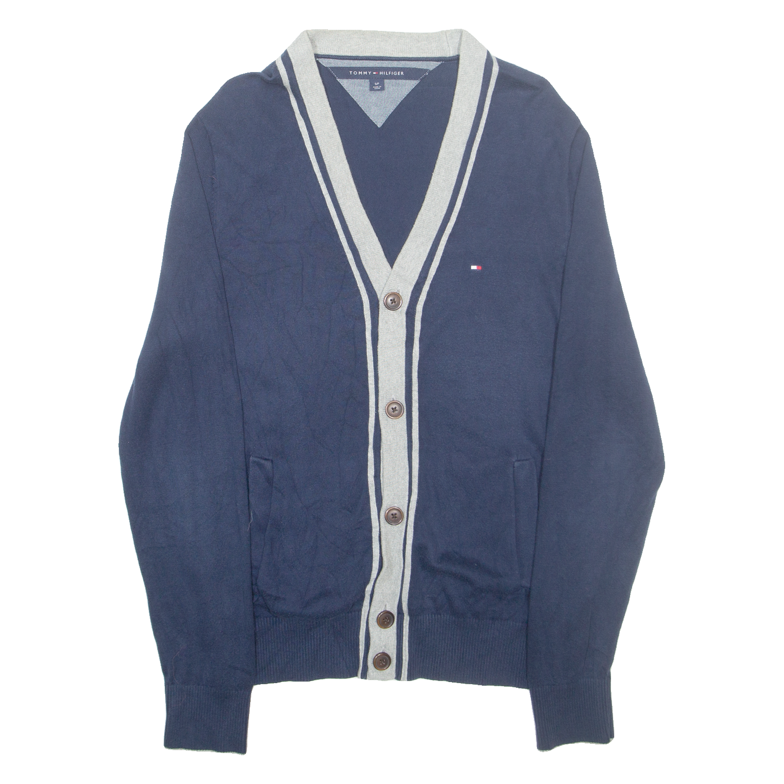 TOMMY HILFIGER Mens Cardigan Blue Button Neck Tight Knit S Refurbished - N/A refurbished available on Cerqular