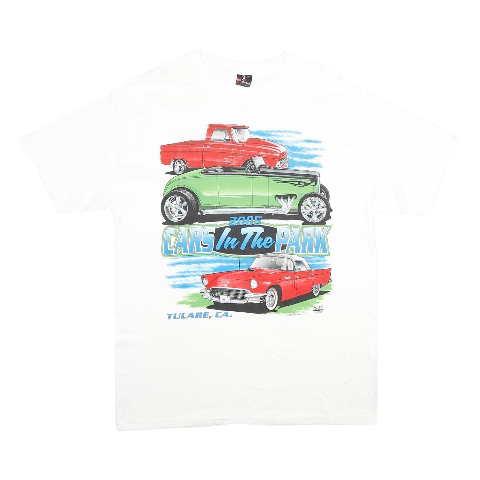 HANES Mens White Cars In The Park Graphic T-Shirt L Short Sleeve Crew Neck Event Refurbished - N/A refurbished available on Cerqular