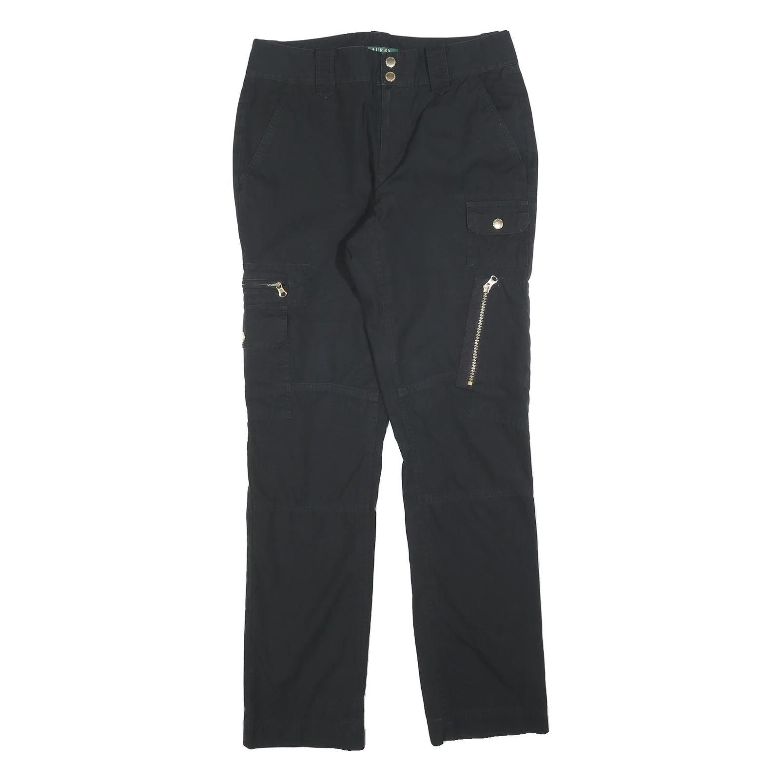 LAUREN RALPH LAUREN Womens Cotton Blend Black Regular Fit Straight Leg Trousers Refurbished - N/A refurbished available on Cerqular