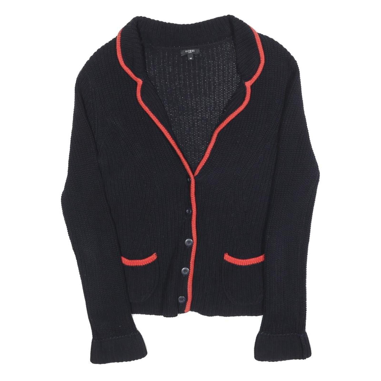 HOBBS LONDON Womens Black & Red Patterned V-Neck Chunky Knit Jumper UK 10 Cotton Refurbished - N/A refurbished available on Cerqular
