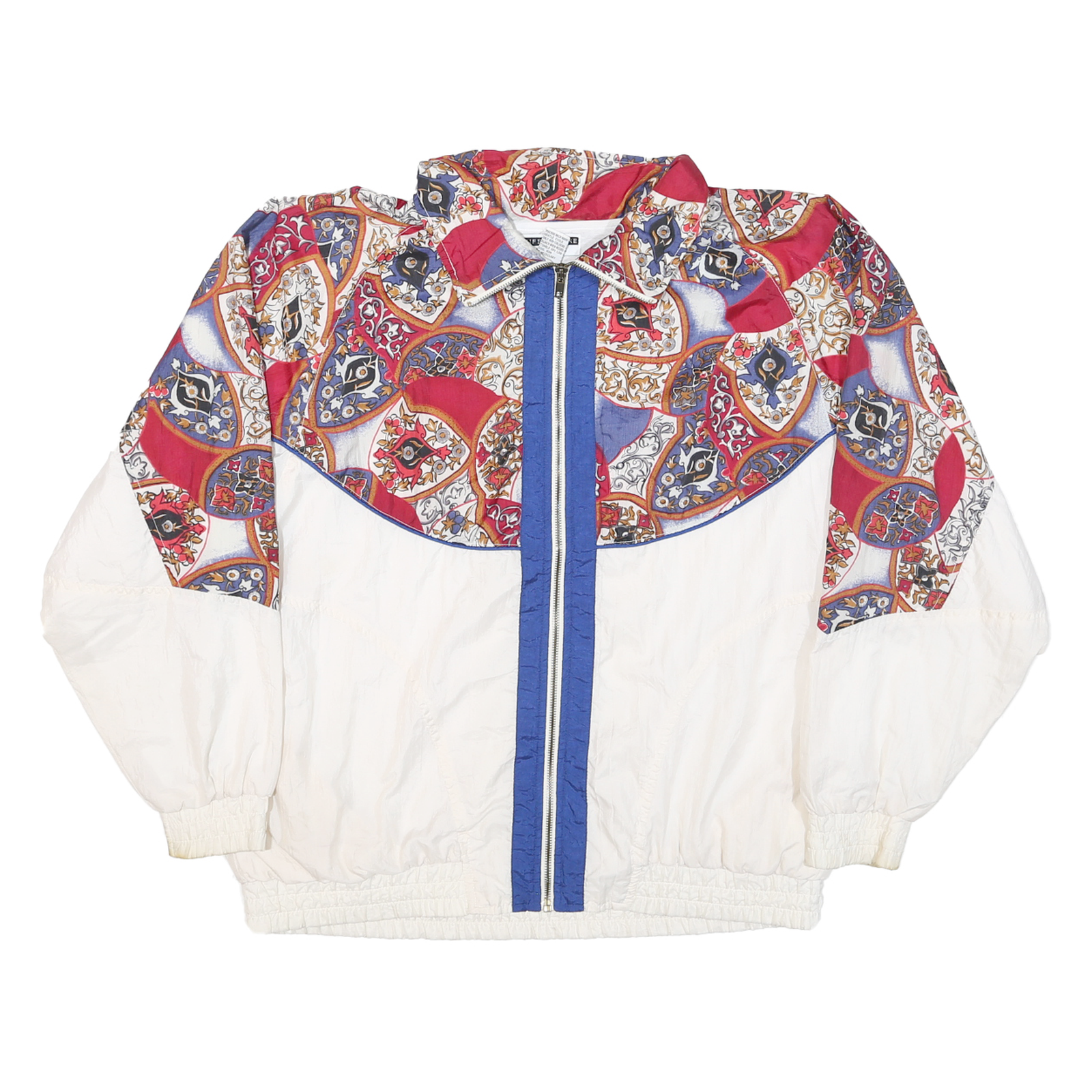 JENNIFER MOORE Mens White & Red Pattern Zip Nylon Jacket M Plain Casual Retro Refurbished - N/A refurbished available on Cerqular