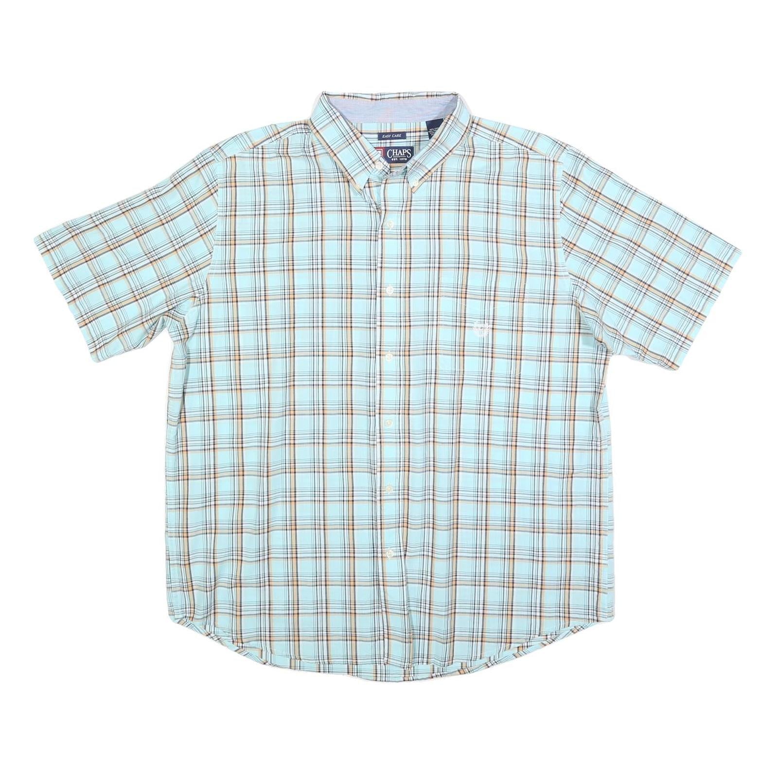 CHAPS Mens Blue & Brown Check Shirt S Casual Cotton Blend Short Sleeve Refurbished - N/A refurbished available on Cerqular