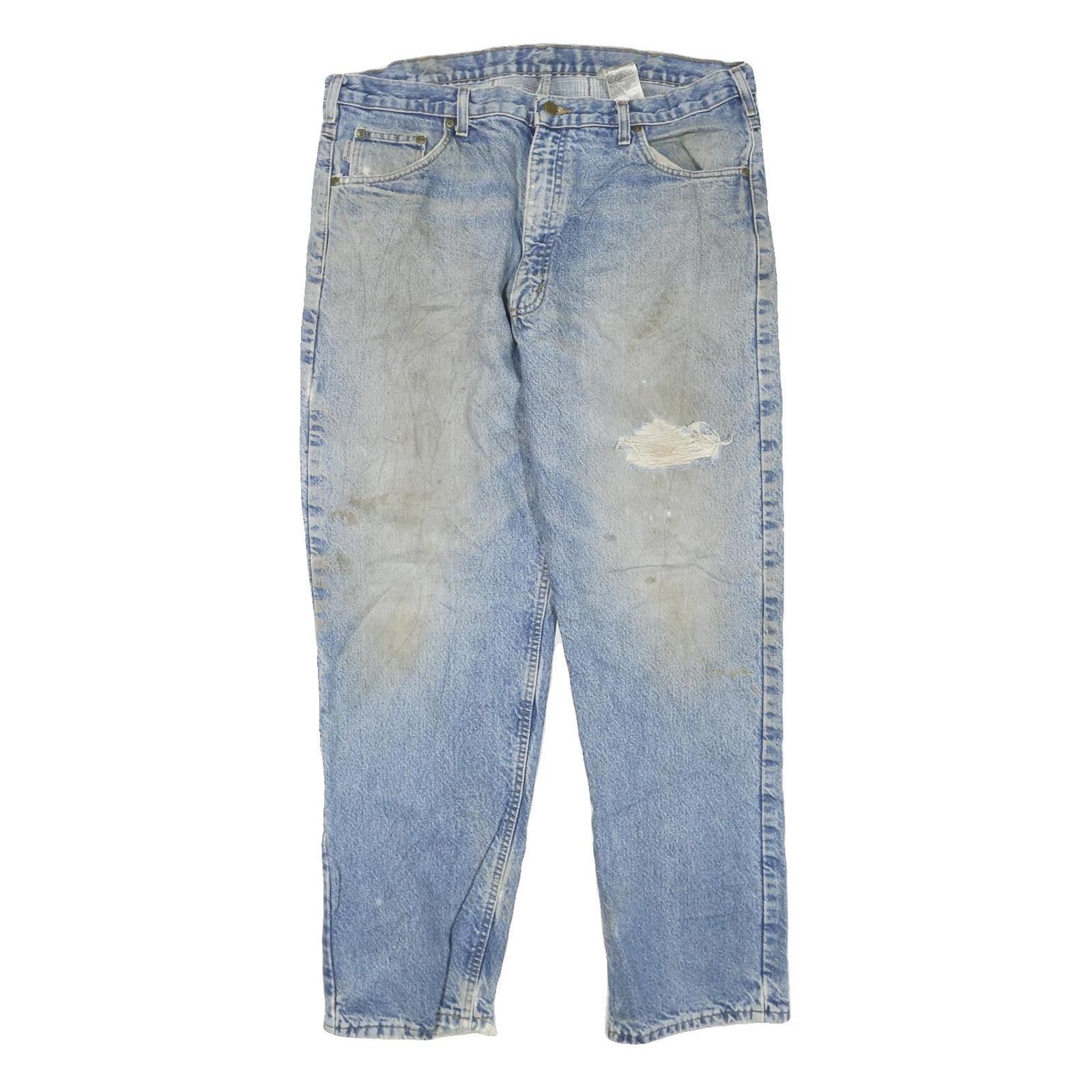 CARHARTT Mens Regular Fit Blue Denim Straight Leg Jeans W38 L32 Distressed Refurbished - N/A refurbished available on Cerqular