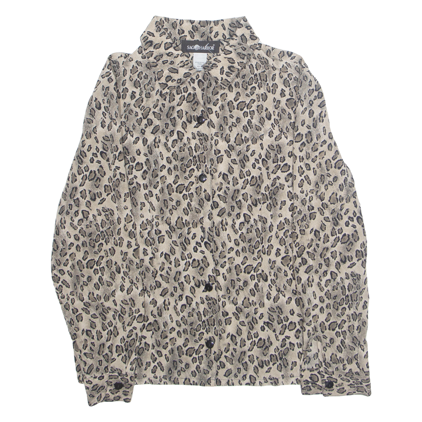 SAG HARBOR Womens Printed Blouse Brown Collared Long Sleeve Animal Print S Refurbished - N/A refurbished available on Cerqular