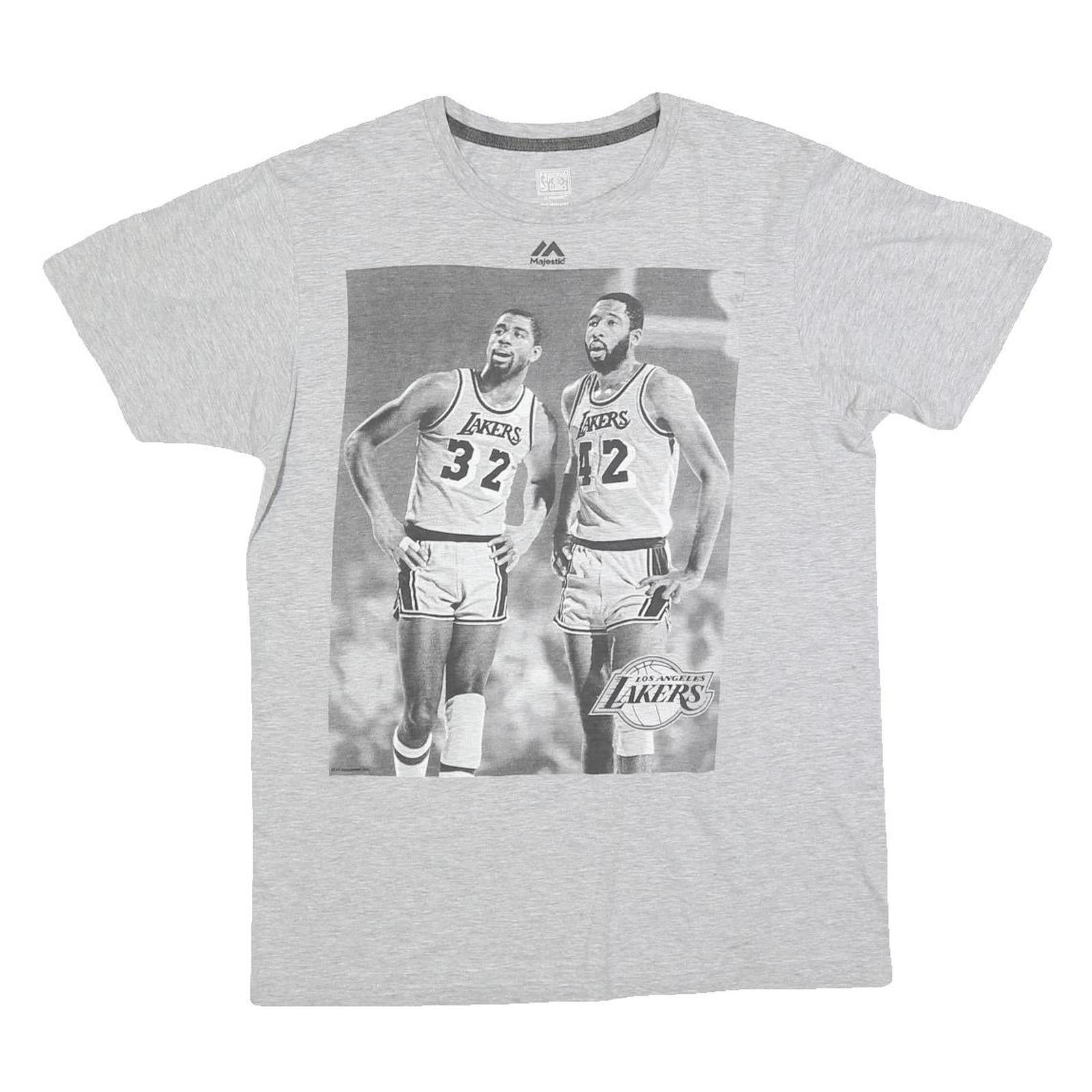 MAJESTIC Mens Grey Los Angeles Lakers Graphic T-Shirt M Short Sleeve Crew Neck Refurbished - N/A refurbished available on Cerqular