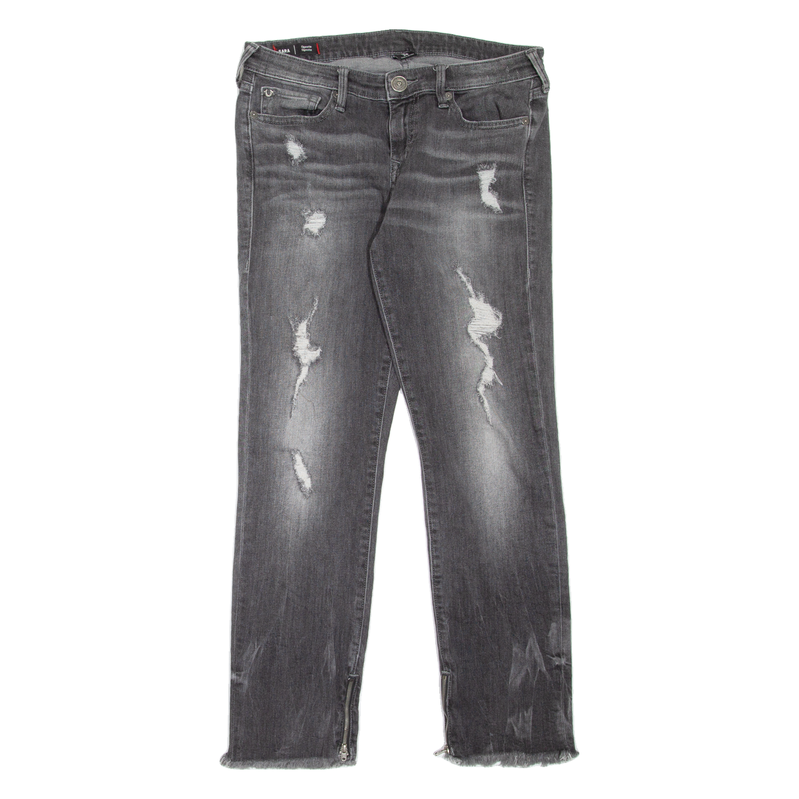 TRUE RELIGION Sara Cigarette Distressed Womens Jeans Grey Slim Straight W28 L27 Refurbished - N/A refurbished available on Cerqular