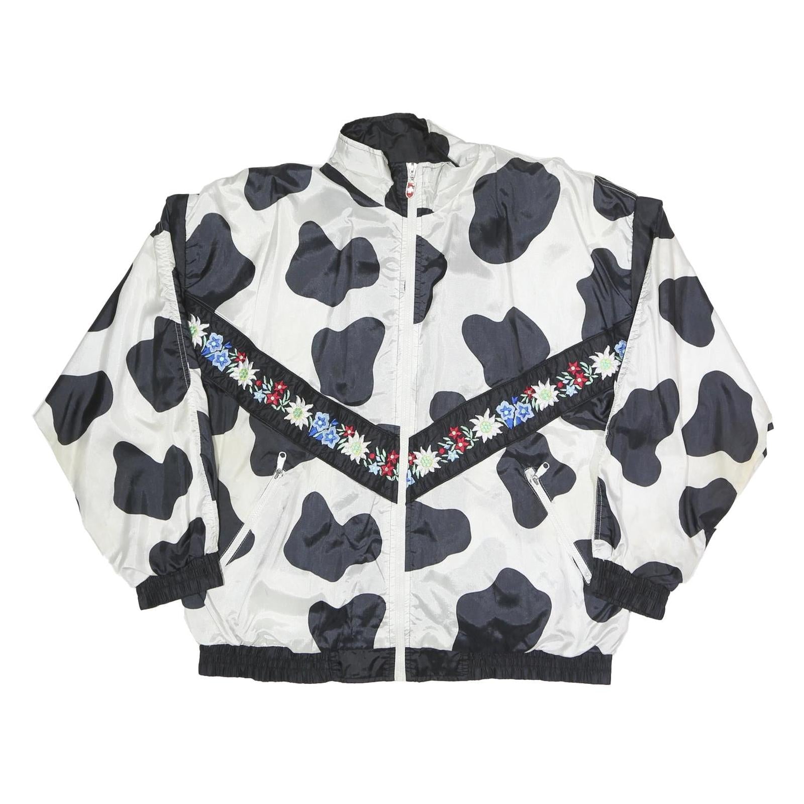 Womens Black & White Floral Embroidery Polyester Blend Zip Jacket XL Plain Refurbished - N/A refurbished available on Cerqular