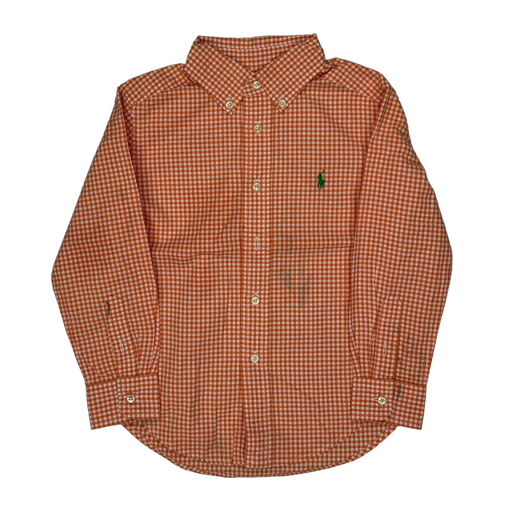 Age 5 Ralph Lauren Checked Shirt - 2XS Orange Cotton Refurbished - Thrifted (note: this is a term often used to describe second- refurbished available on Cerqular