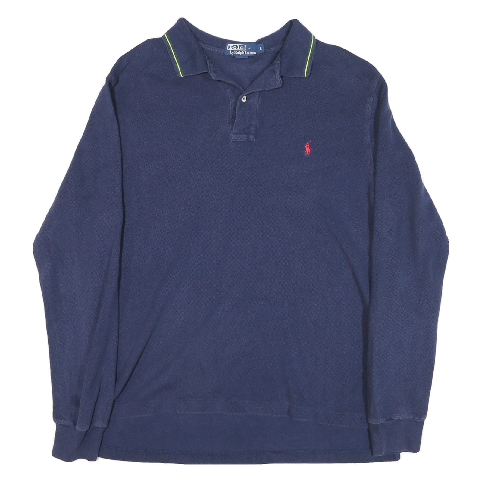 POLO RALPH LAUREN Mens Navy Blue Long Sleeve Plain Polo Shirt L Classic Cotton Refurbished - N/A refurbished available on Cerqular