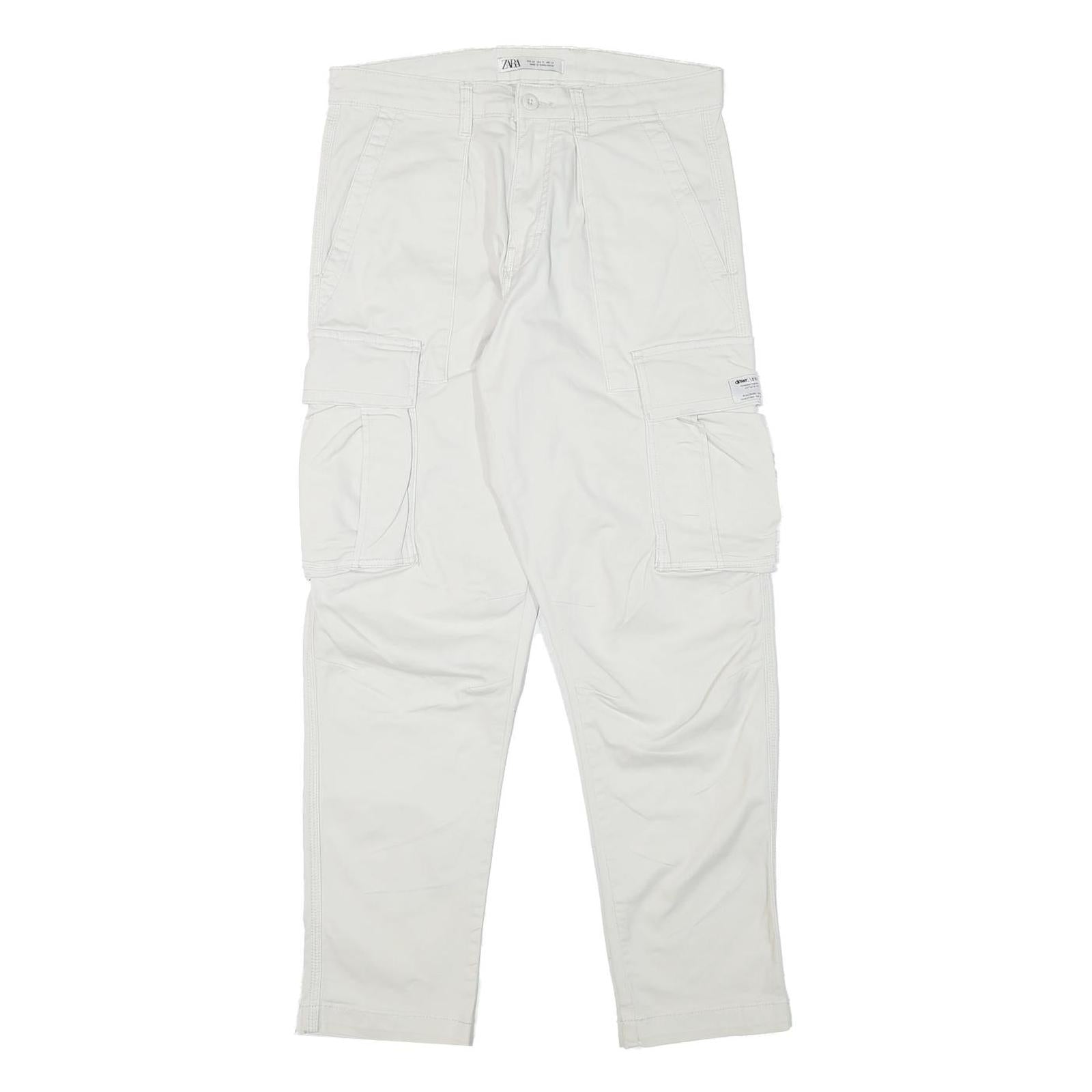 ZARA Mens Cotton Blend White Relaxed Cargo Trousers W30 L29 Casual Zip Closure Refurbished - N/A refurbished available on Cerqular