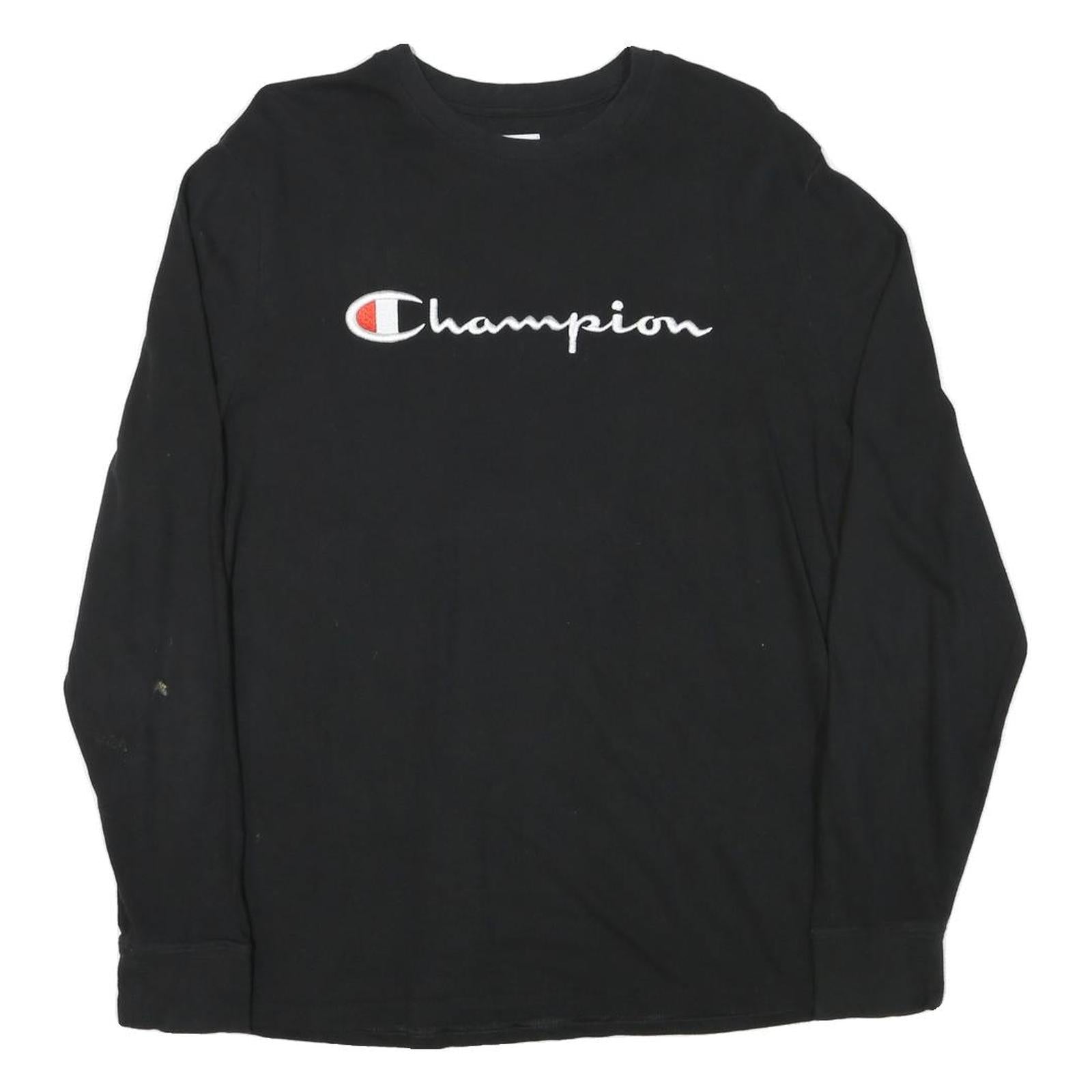 CHAMPION Mens Black Long Sleeve Crew Neck Cotton Blend T-Shirt L Refurbished - N/A refurbished available on Cerqular