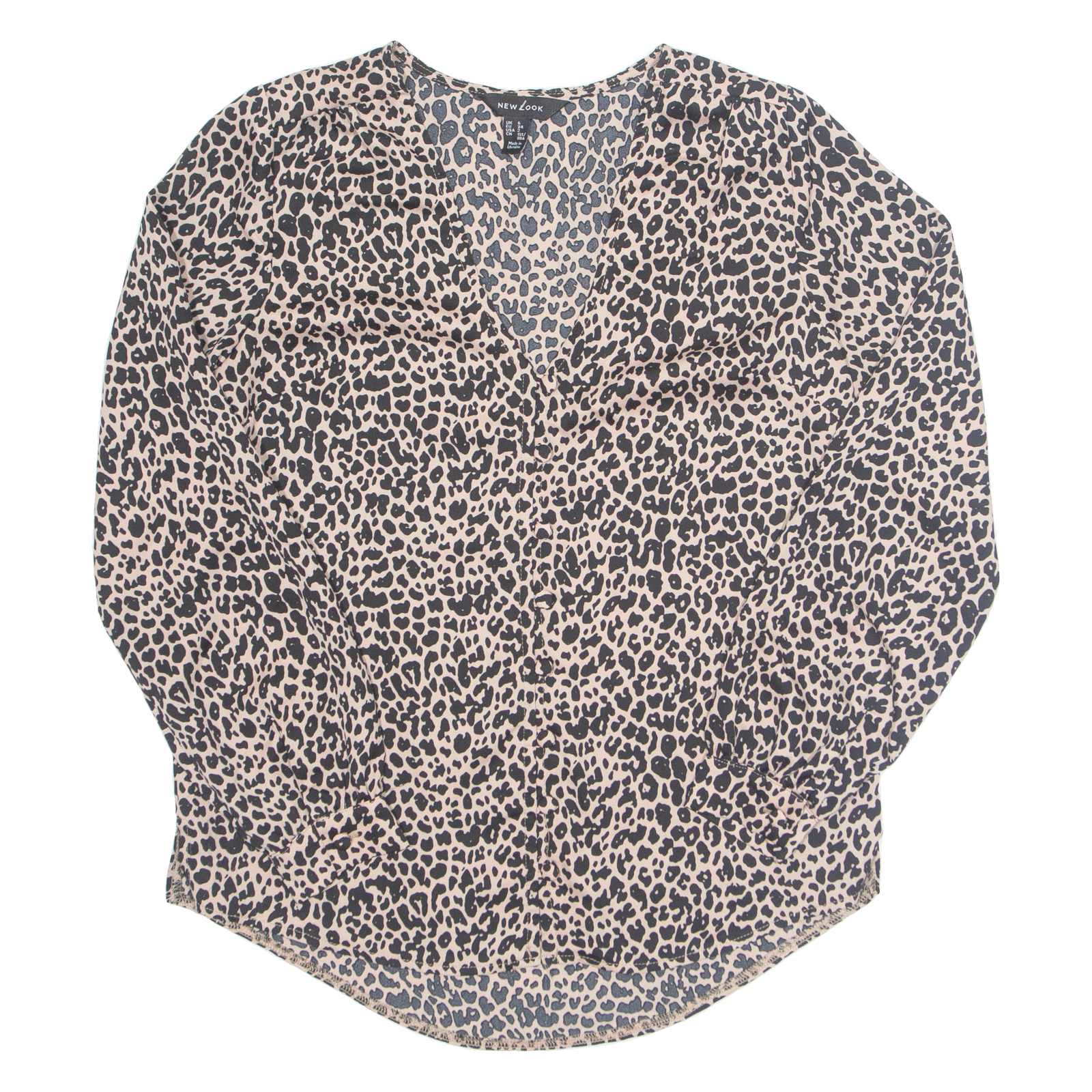 NEW LOOK Womens Printed Blouse Brown V-Neck Long Sleeve Animal Print UK 6 Refurbished - N/A refurbished available on Cerqular