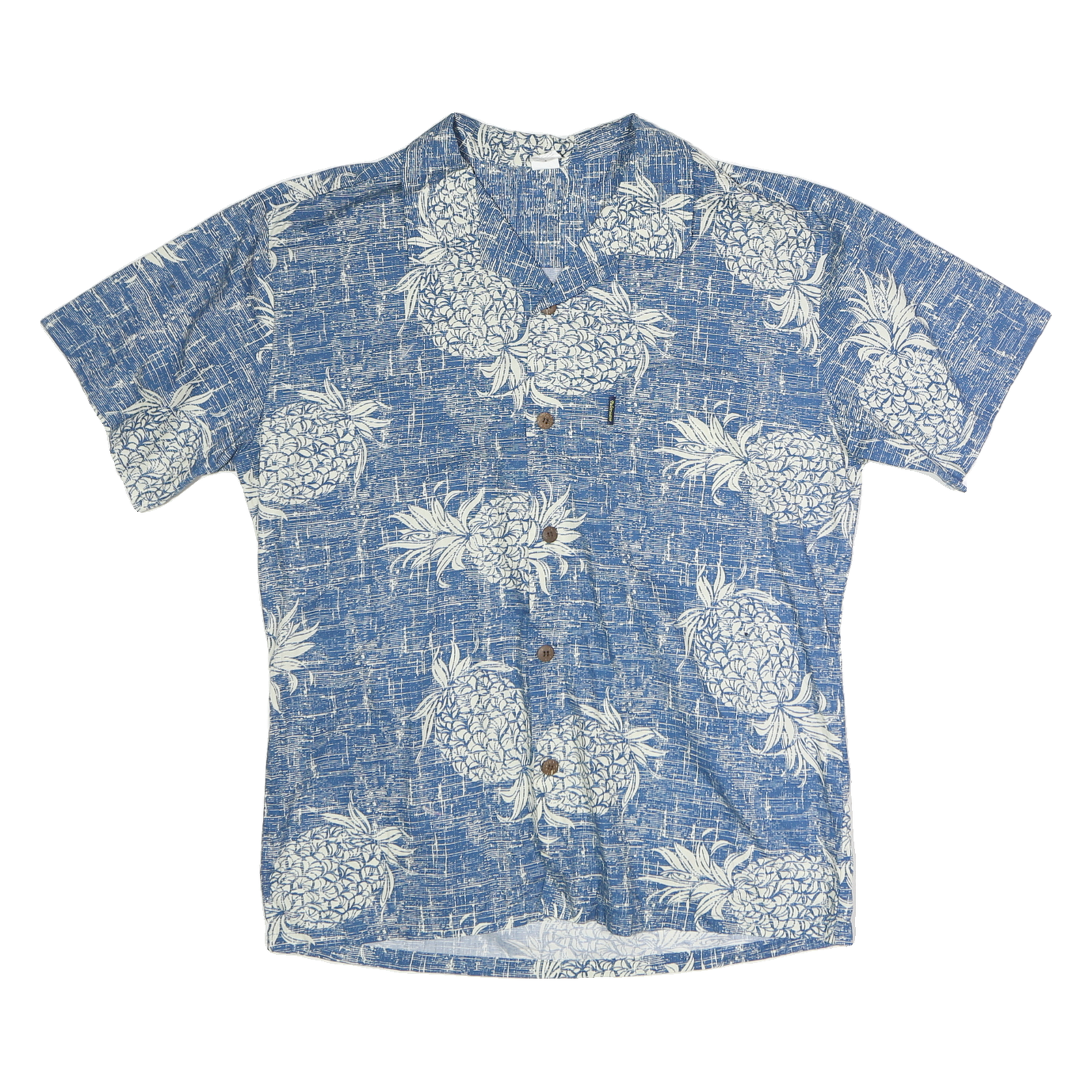 PALM WAVE HAWAII Mens Blue & White Pineapple Print Hawaiian Shirt L Cotton Refurbished - N/A refurbished available on Cerqular
