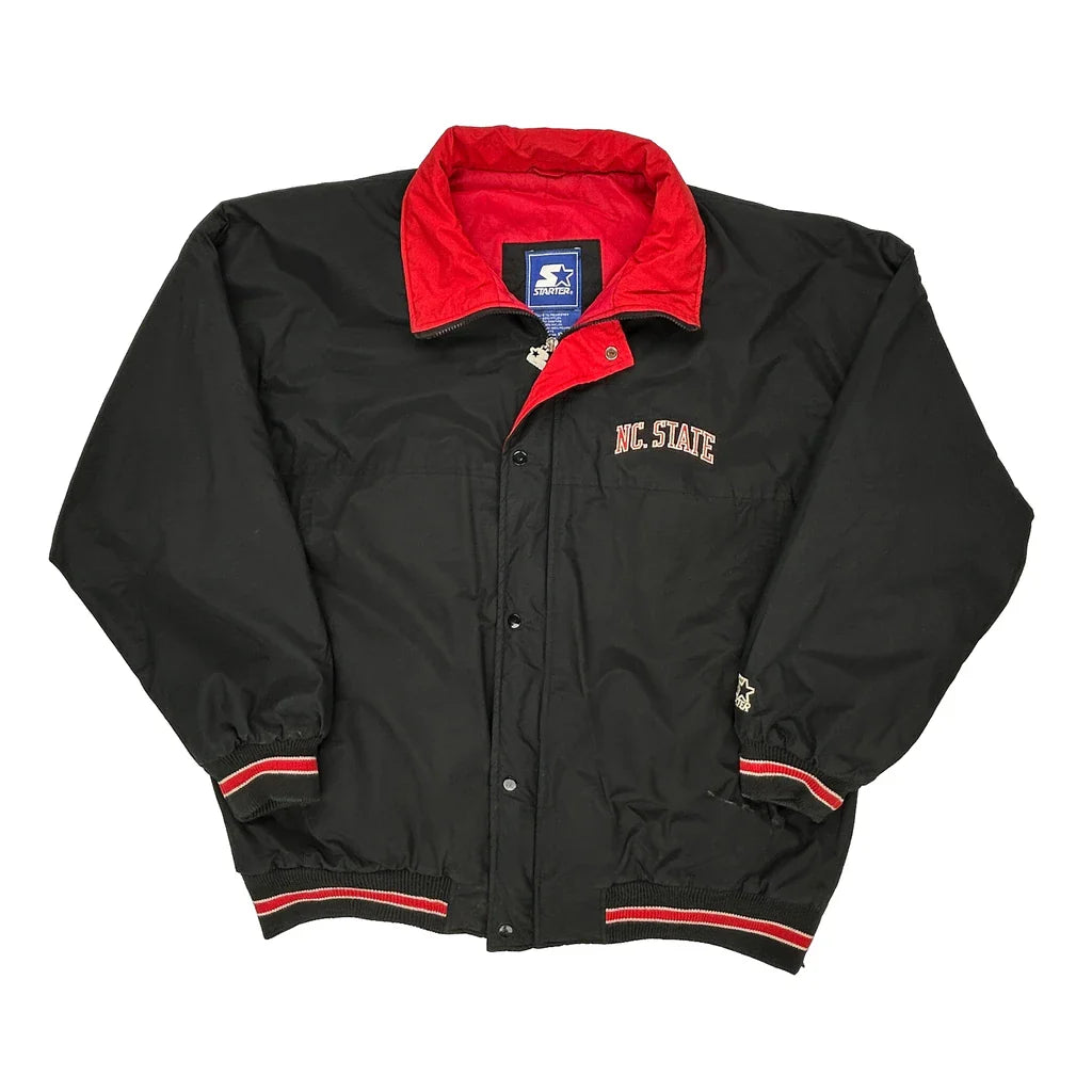 Nc State Starter College Jacket - 2XL Black Nylon Refurbished - Thrifted (note: this is a term often used to describe second- refurbished available on Cerqular