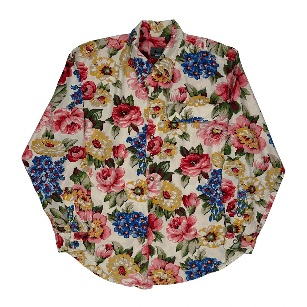 Liz Wear Floral Hawaiian Shirt - Small Multicoloured Polyester Refurbished - Thrifted (note: this is a term often used to describe second- refurbished available on Cerqular