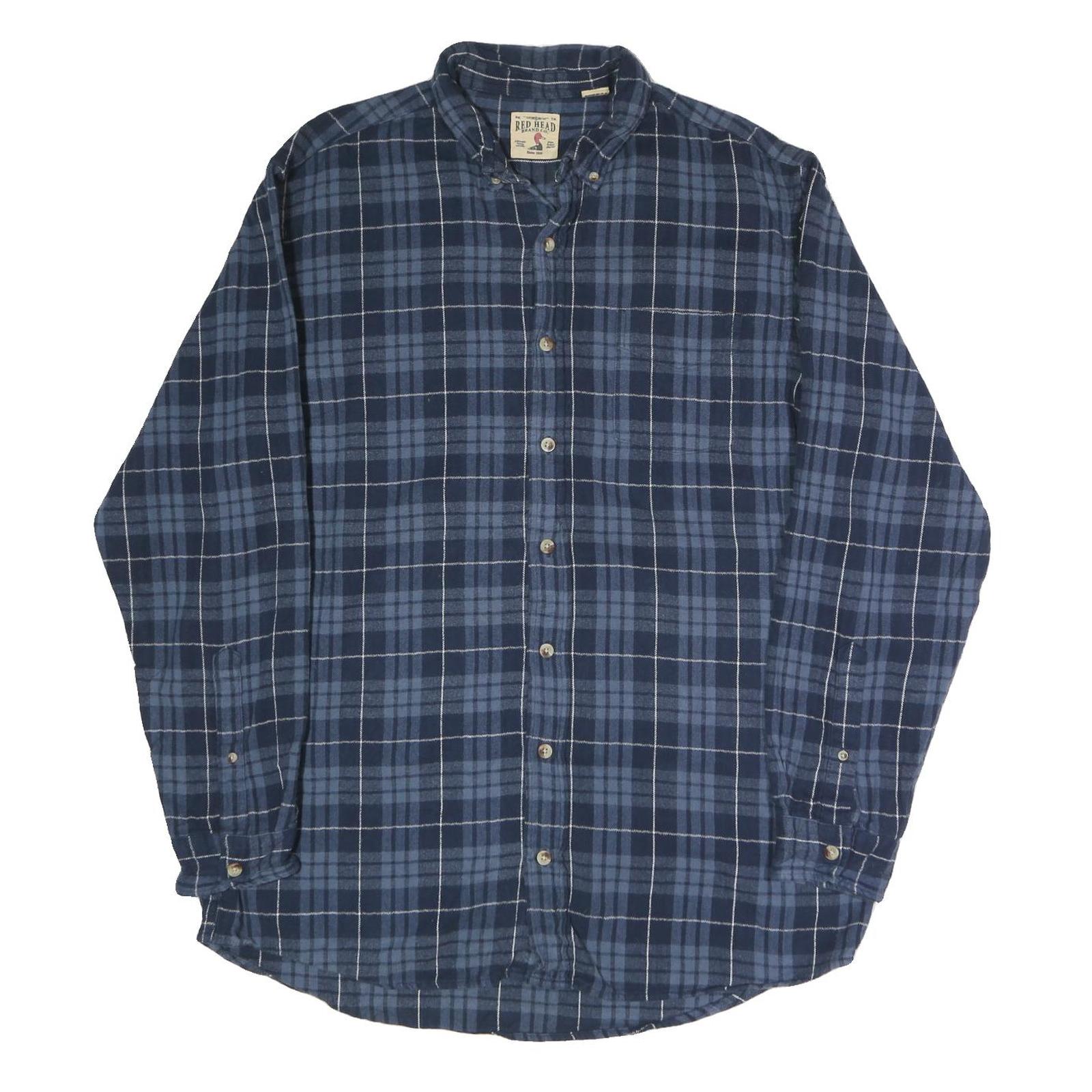 RED HEAD Mens Blue Check Shirt L Button-Down Collar Long Sleeve Casual Refurbished - N/A refurbished available on Cerqular