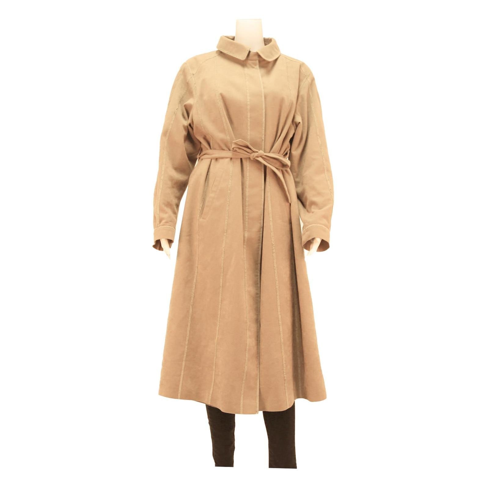 Womens Beige Button Jacket M Cotton Blend Plain Belted Classic Casual Outerwear Refurbished - N/A refurbished available on Cerqular