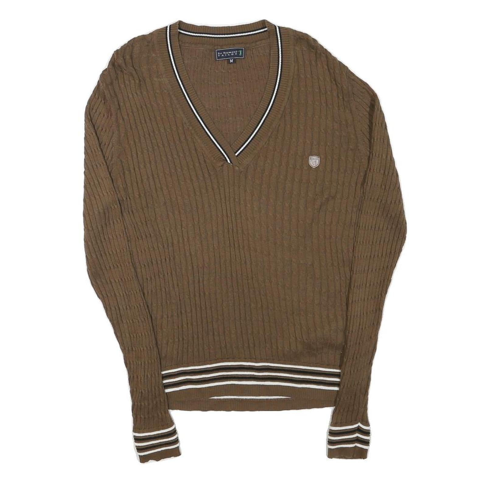SIR RAYMOND TAILOR Mens Brown Patterned V-Neck Regular Fit Jumper M Cotton Blend Refurbished - N/A refurbished available on Cerqular