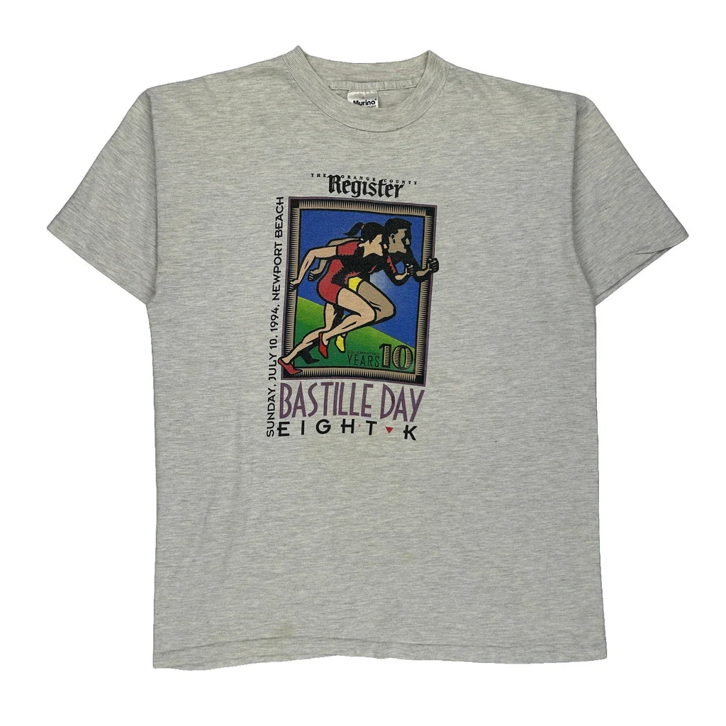 Bastille Day Eight-K Murina Single Stitch T-Shirt - Large Grey Cotton Refurbished - Thrifted (note: this is a term often used to describe second- refurbished available on Cerqular