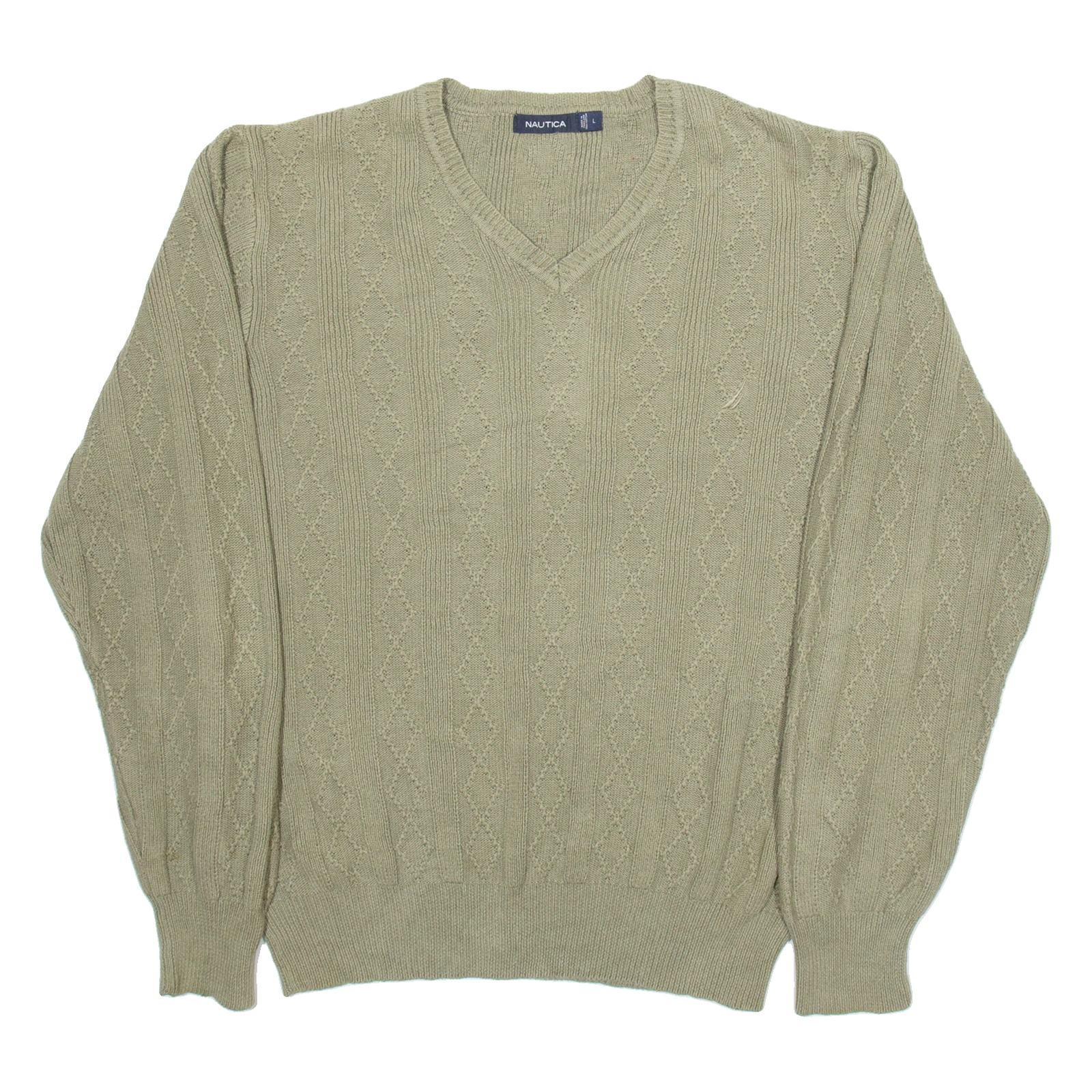 NAUTICA Mens Jumper Green Diamond V-Neck Tight Knit L Refurbished - N/A refurbished available on Cerqular