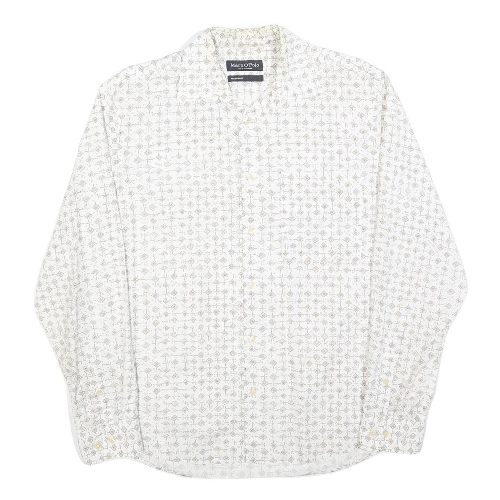 MARC O'POLO Mens White & Grey Patterned Shirt M Cotton Blend Long Sleeve Casual Refurbished - N/A refurbished available on Cerqular