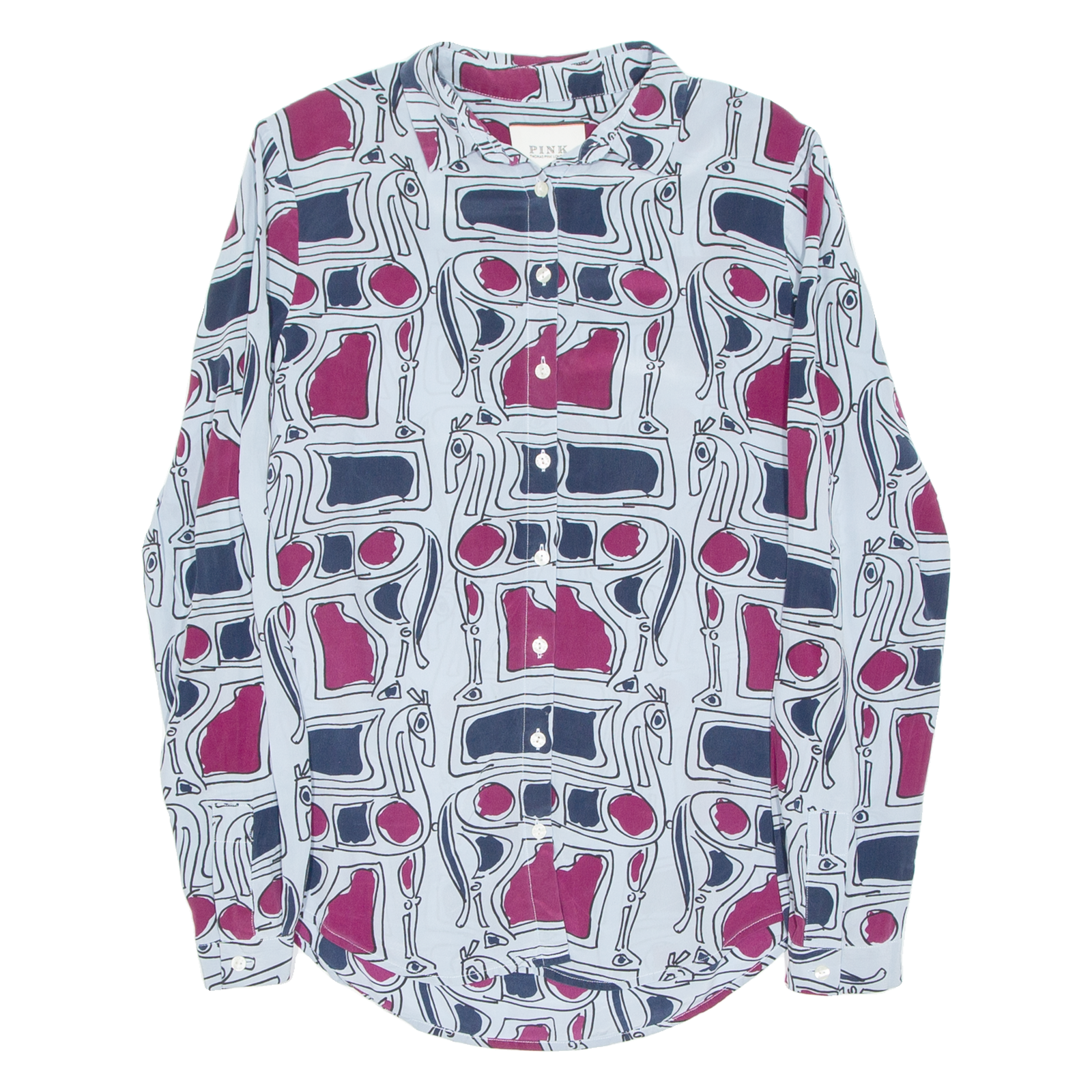 THOMAS PINK LONDON Womens Shirt Grey Silk Crazy Pattern Long Sleeve UK 6 Refurbished - N/A refurbished available on Cerqular