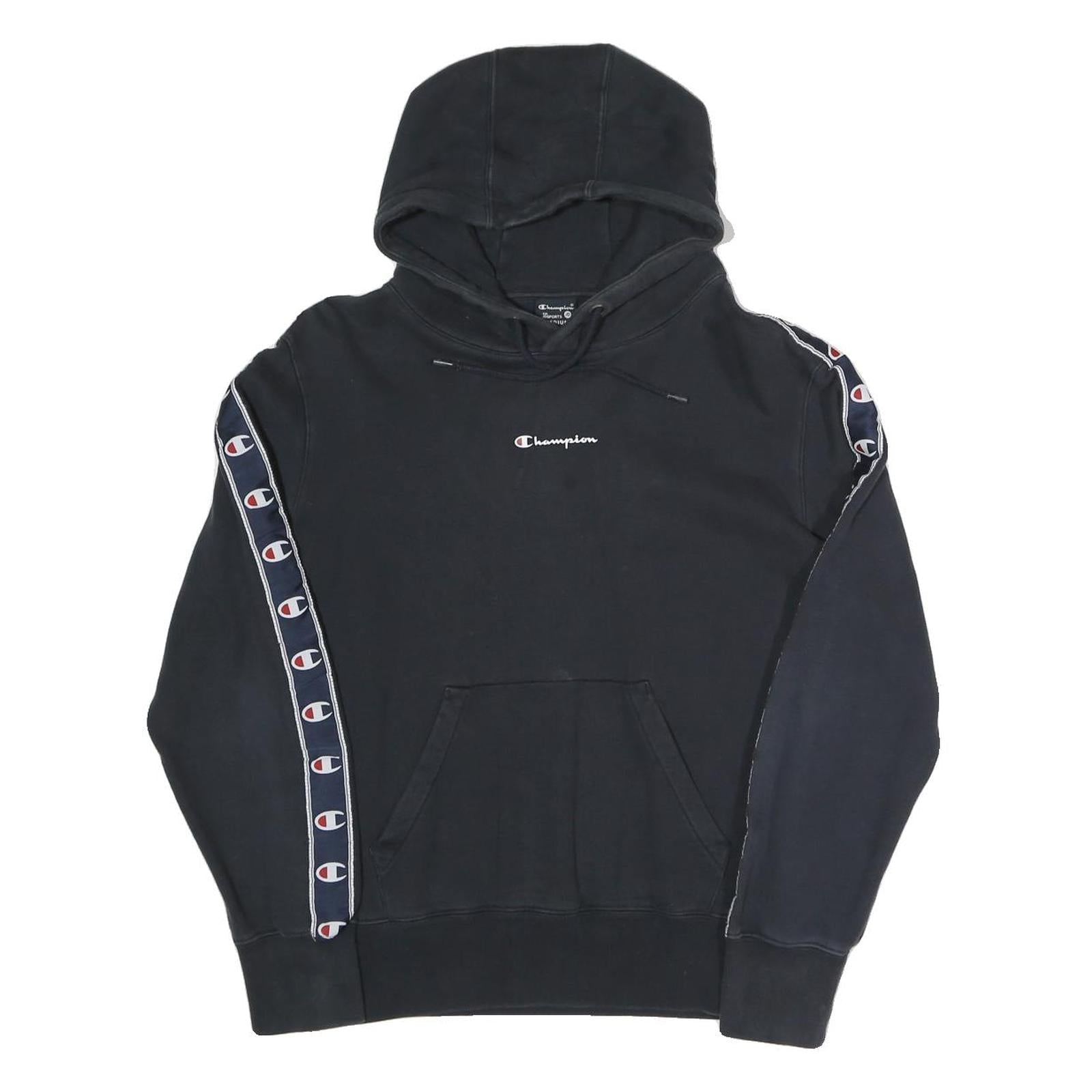 CHAMPION Womens Black Hoodie M Logo Tape Detail Cotton Blend Pullover Refurbished - N/A refurbished available on Cerqular