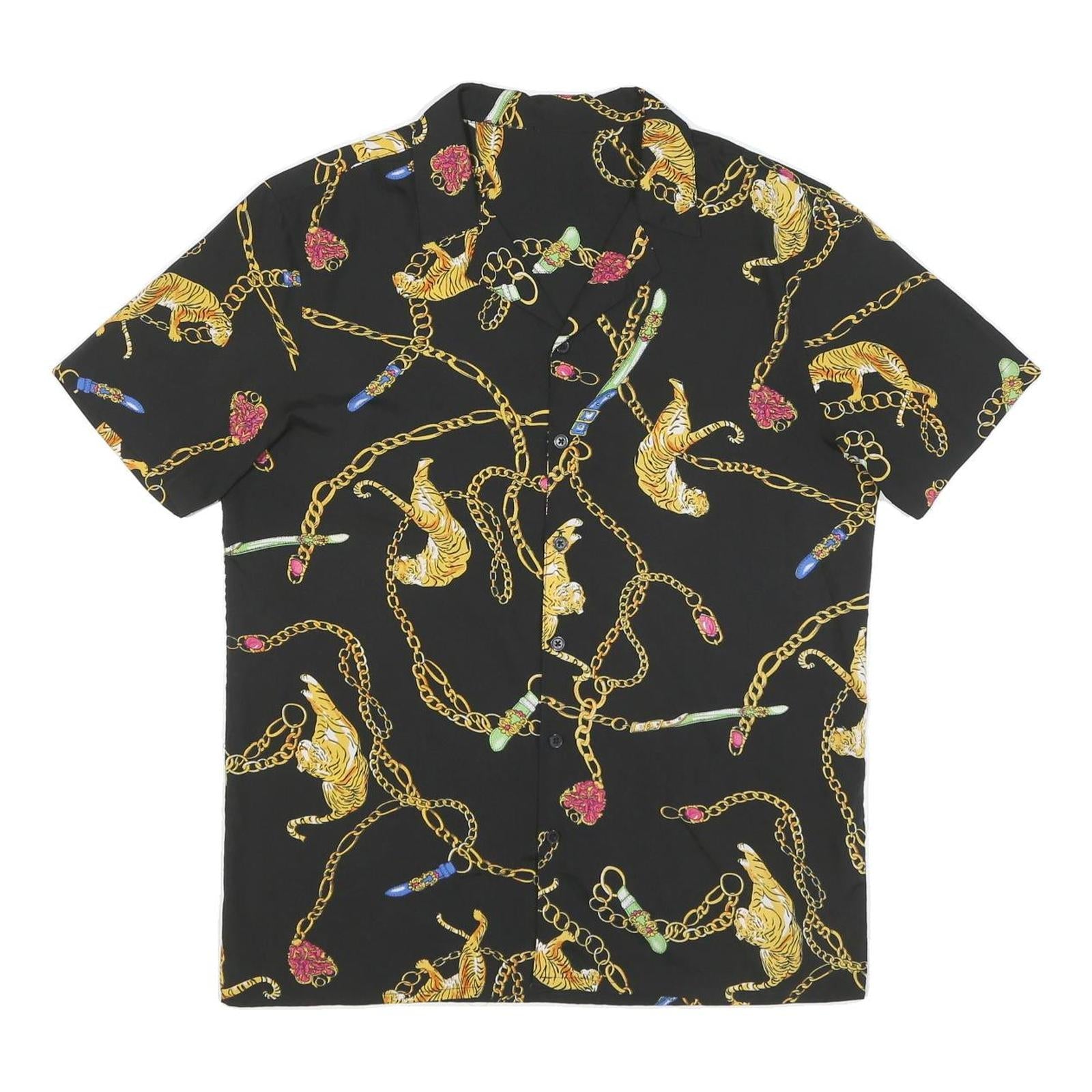 Buy Mens Black Shirt With Gold Chain And Tiger Print M Polyester Blend Summer Shirt Refurbished - $19.49 Mens Black Shirt With Gold Chain And Tiger Print M Polyester Blend Summer Shirt Refurbished - N/A refurbished available on Cerqular