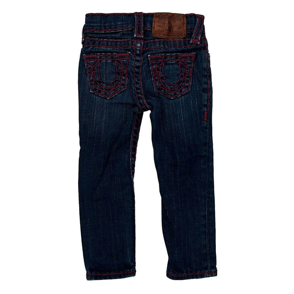 Age 3 True Religion Contrast Stitch Jeans - 3XS Dark Wash Denim Refurbished - Thrifted (note: this is a term often used to describe second- refurbished available on Cerqular
