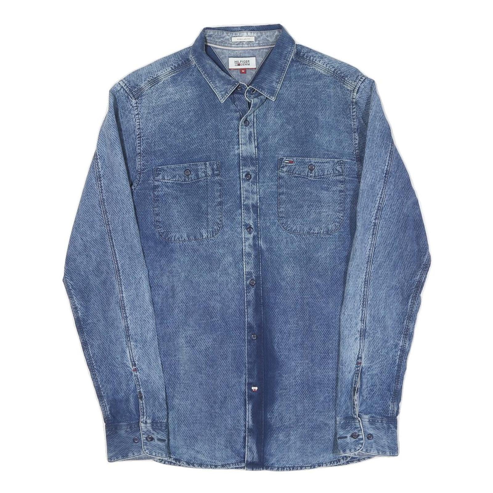 HILFIGER DENIM Mens Blue Denim Shirt M Cotton Casual Button Down Pockets Refurbished - N/A refurbished available on Cerqular