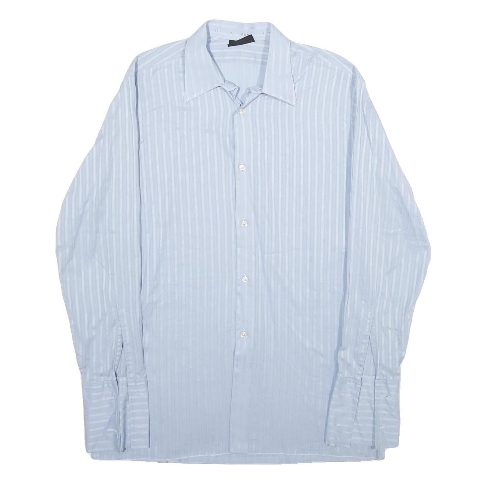 SCHILD Mens Blue Striped Shirt M Classic Button Down Polyester Blend Refurbished - N/A refurbished available on Cerqular