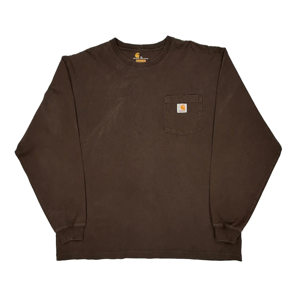Carhartt Long Sleeve T-Shirt - XL Brown Cotton Refurbished - Thrifted (note: this is a term often used to describe second- refurbished available on Cerqular