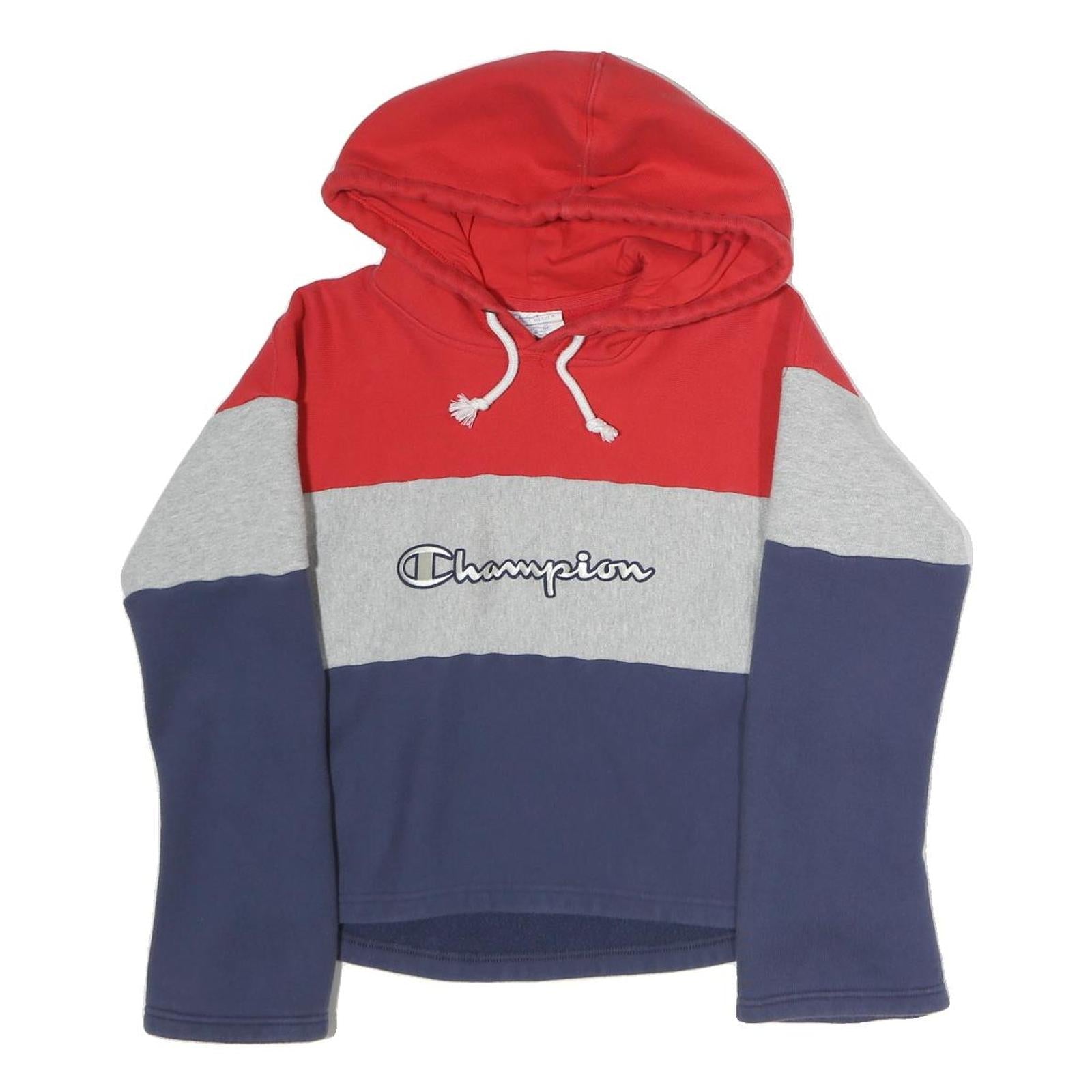CHAMPION REVERSE WEAVE Womens Red & Grey & Navy Hoodie M Colourblock Pullover Refurbished - N/A refurbished available on Cerqular