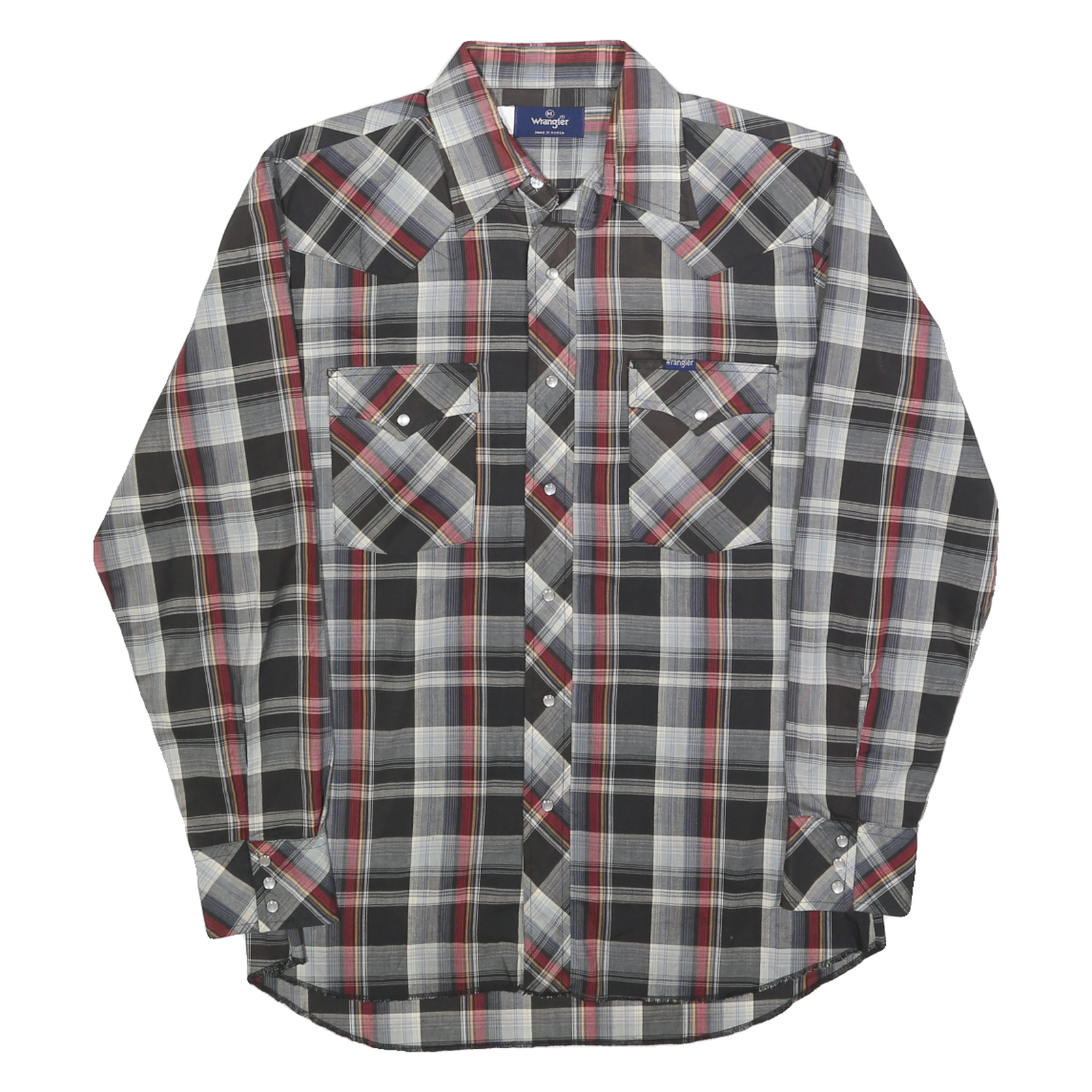 WRANGLER Mens Black & Red Plaid Western Shirt M Button Front Cotton Blend Refurbished - N/A refurbished available on Cerqular