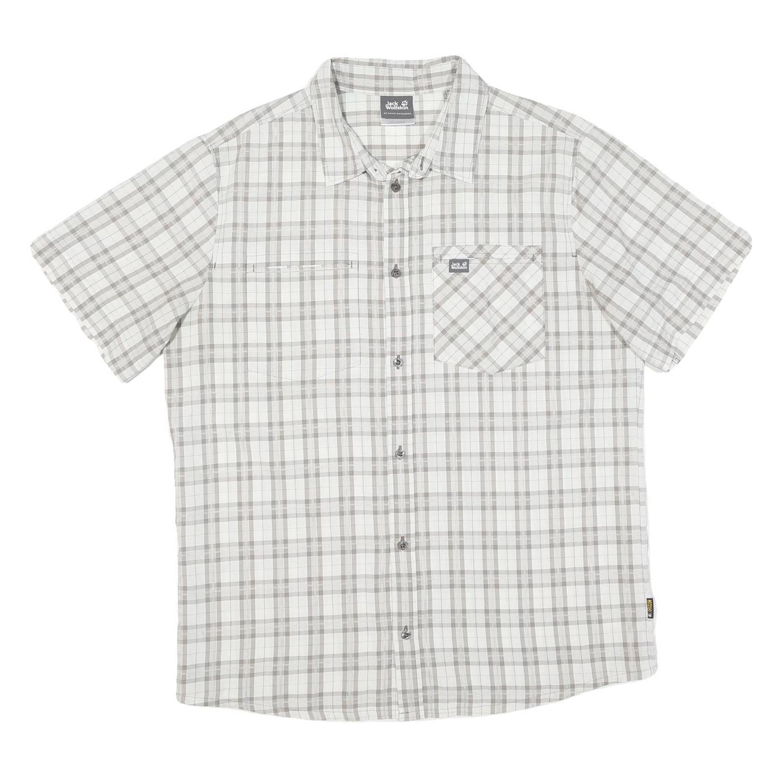 JACK WOLFSKIN Mens White & Grey Check Shirt L Cotton Blend Casual Outdoor Button Refurbished - N/A refurbished available on Cerqular
