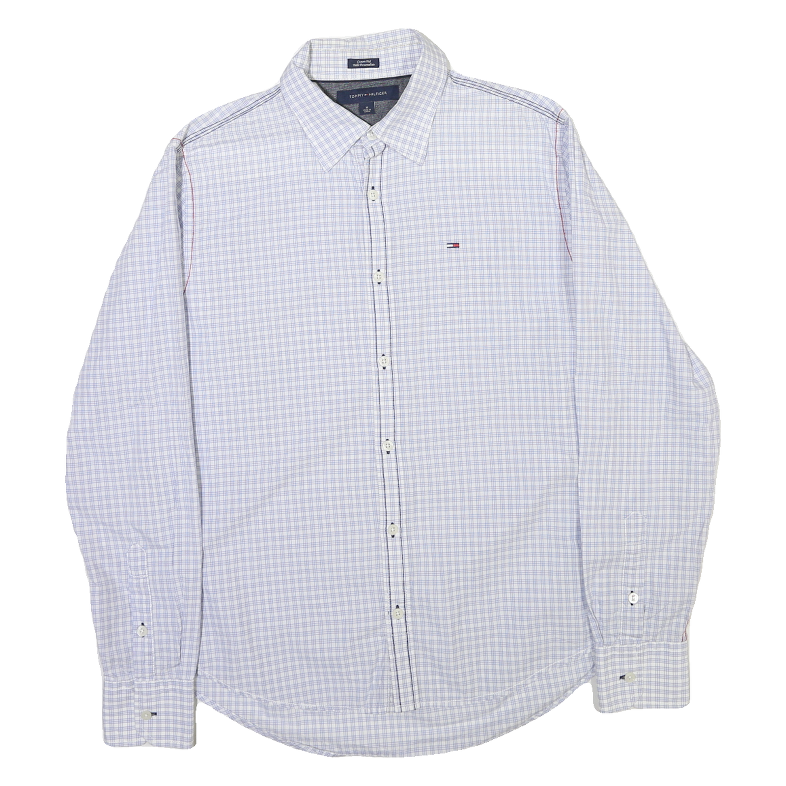 TOMMY HILFIGER Mens Blue & White Check Shirt M Button Long Sleeve Cotton Blend Refurbished - N/A refurbished available on Cerqular