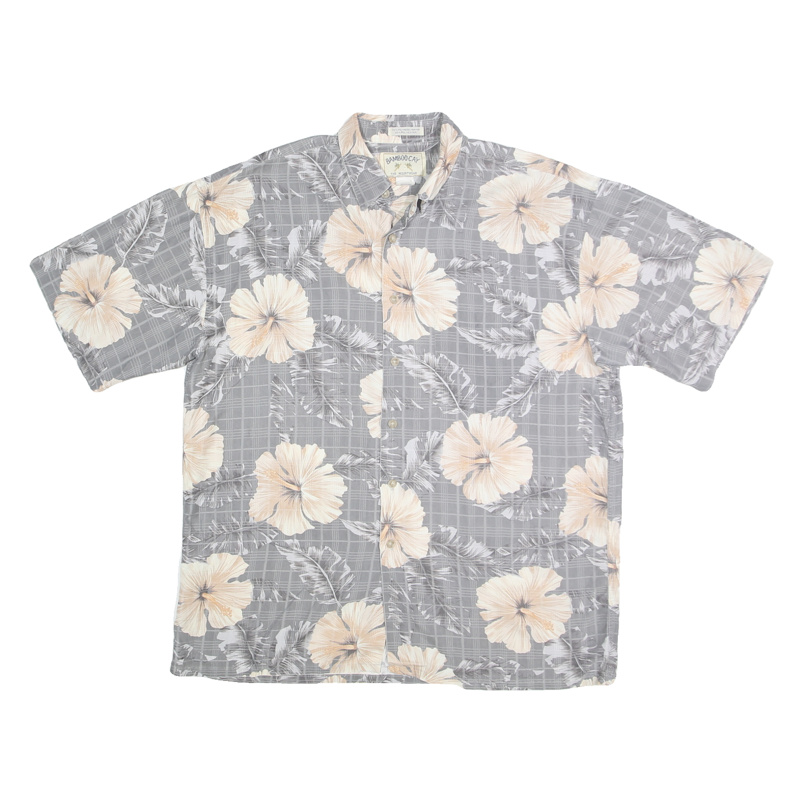 BAMBOO CAY Mens Grey & Cream Floral Shirt L Lightweight Summer Casual Vacation Refurbished - N/A refurbished available on Cerqular