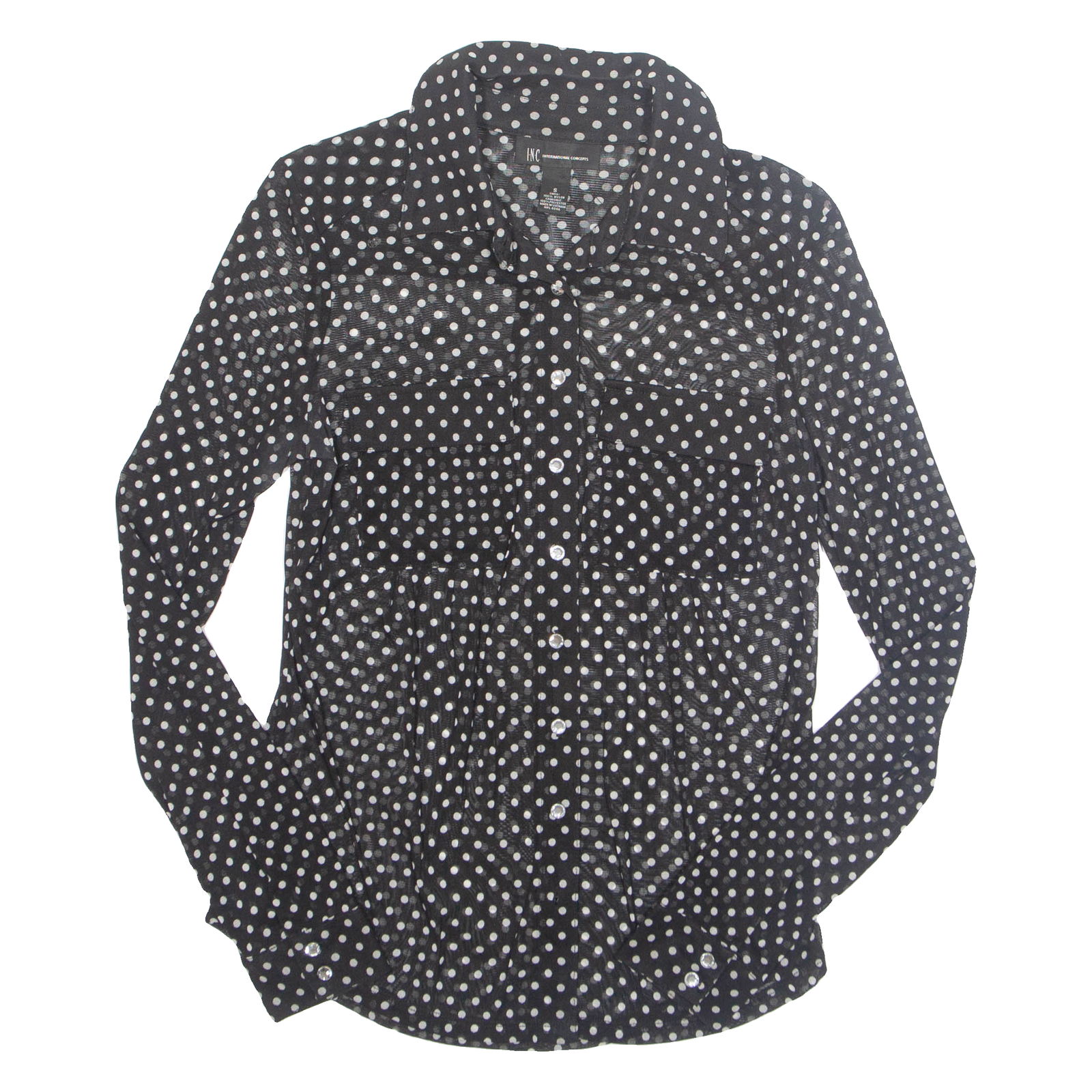 INTERNATIONAL CONCEPTS Sheer Womens Printed Shirt Black Nylon Spotted S Refurbished - N/A refurbished available on Cerqular