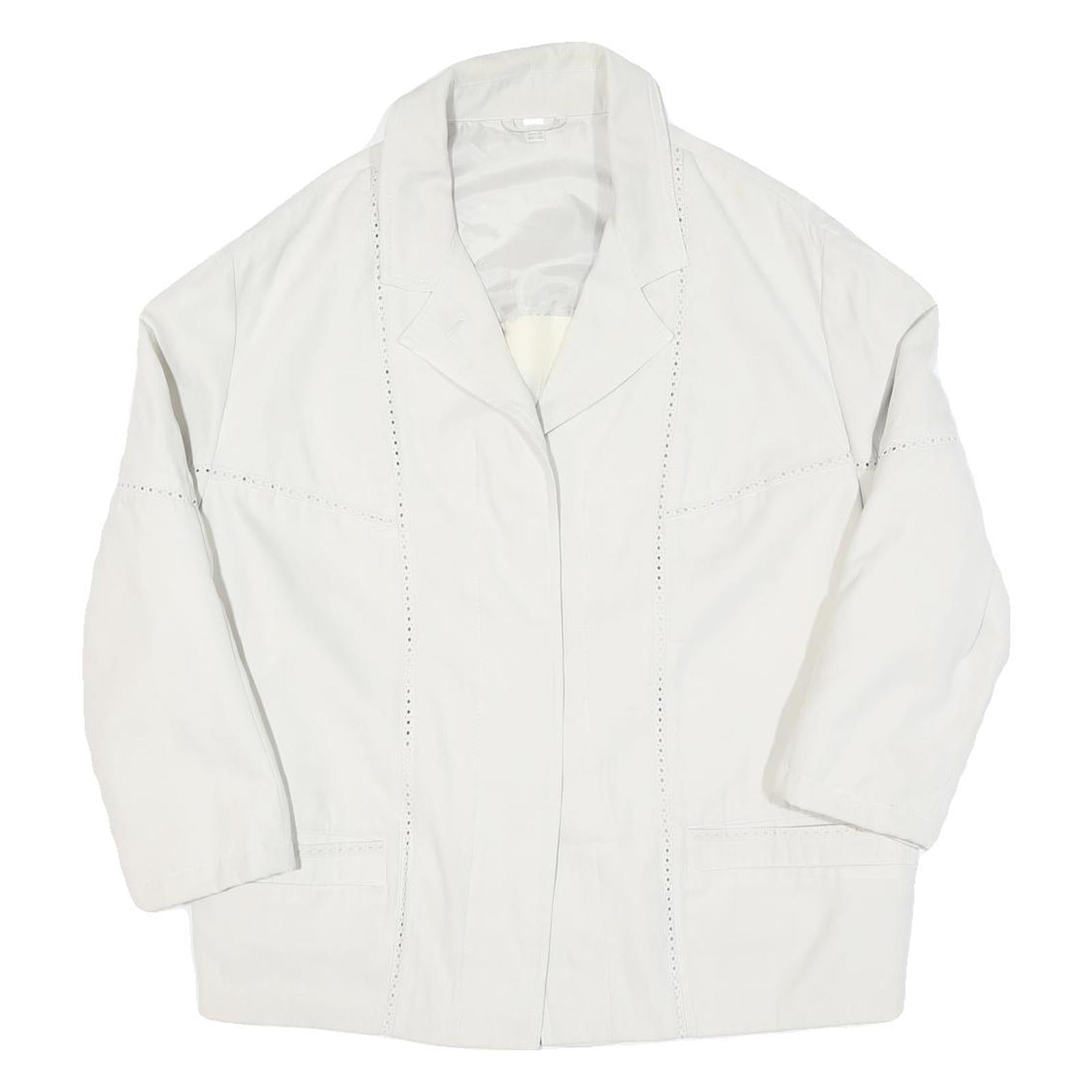 Womens White Plain Jacket L Polyester Blend Button Closure Classic Fit Elegant Refurbished - N/A refurbished available on Cerqular