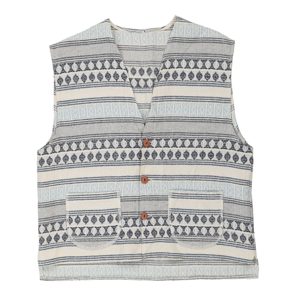 Unbranded Striped Waistcoat - Medium Blue Acrylic Blend Refurbished - Thrifted (note: this is a term often used to describe second- refurbished available on Cerqular