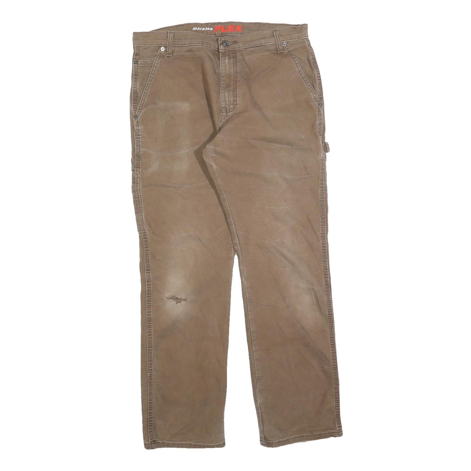 DICKIES Mens Cotton Blend Brown Regular Straight Trousers W34 L32 Workwear Zip Refurbished - N/A refurbished available on Cerqular